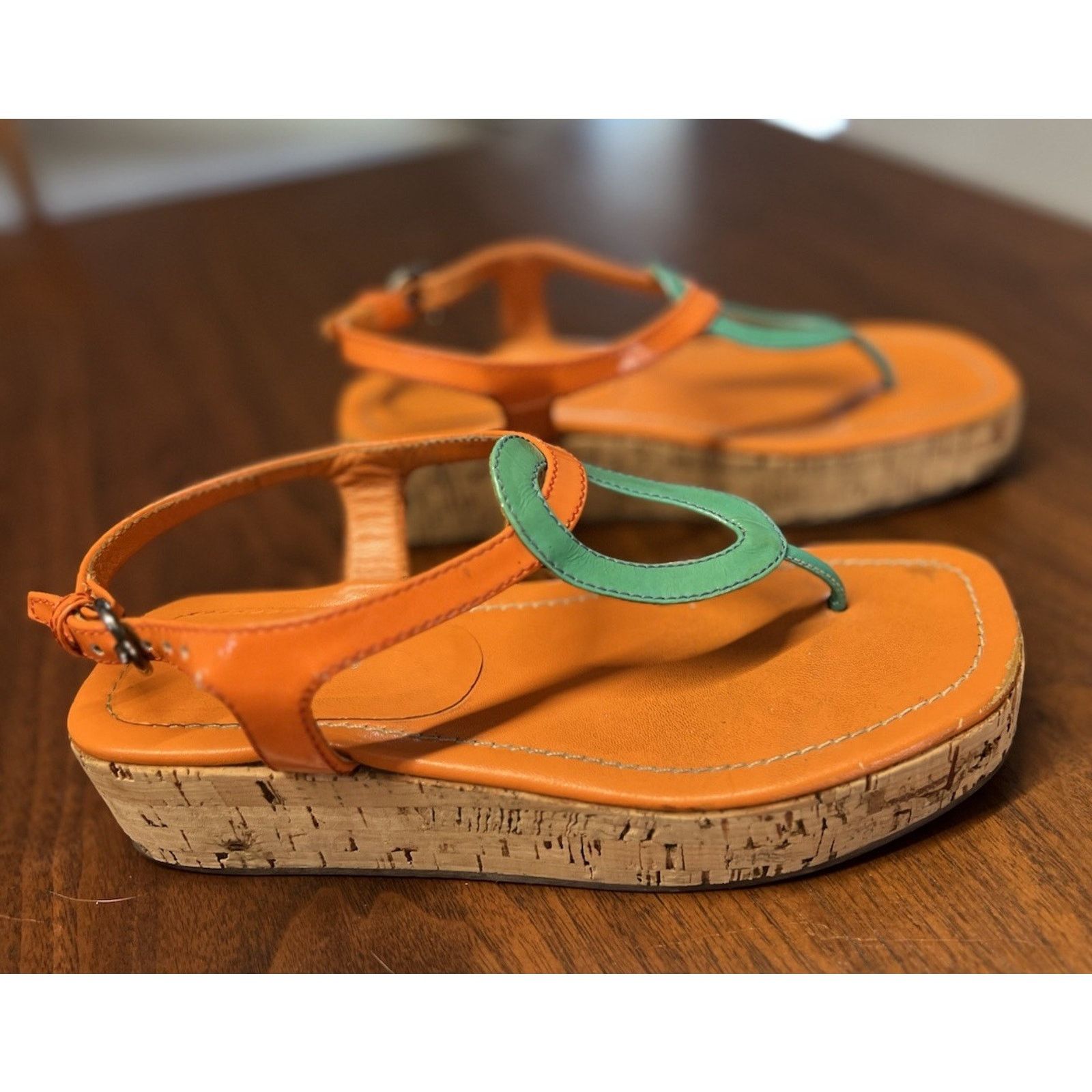 Miu Miu Miu Miu Orange / Teal 2” Cork Wedge Sz 5.5 Ankle Buckle Size US 5.5 / IT 35.5 - 3 Thumbnail