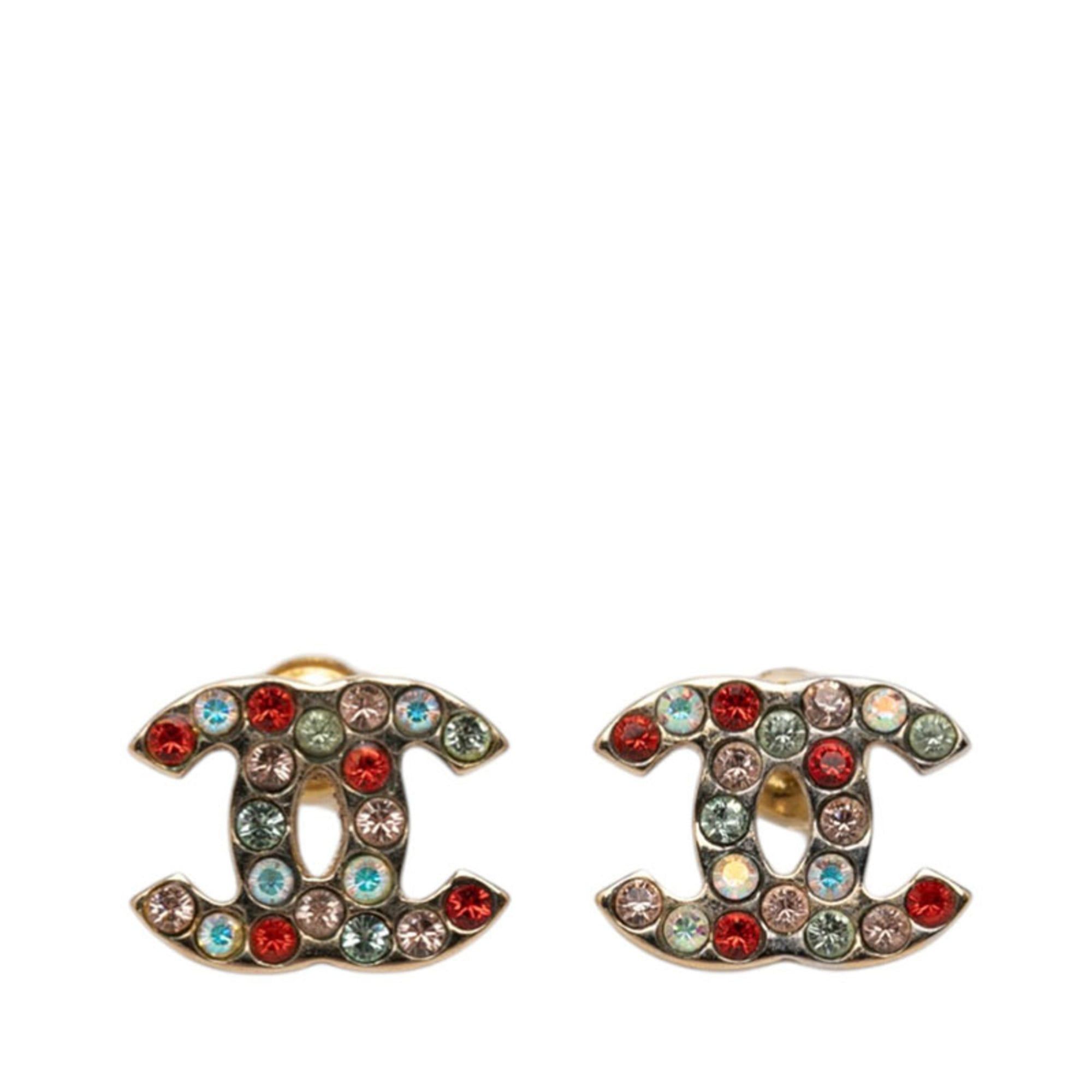 Chanel Chanel Coco Mark Stud Earrings 94A Gold Multicolor Plated Rhinestones Women's CHANEL Size ONE SIZE - 1 Thumbnail