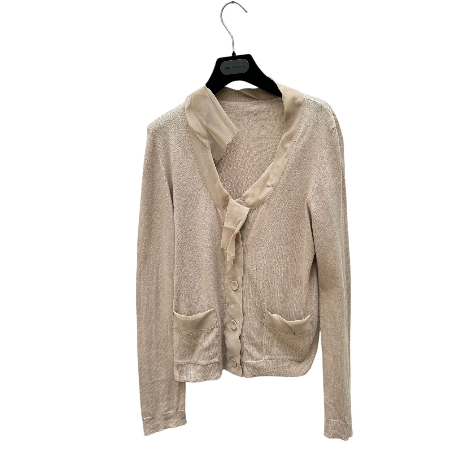 Maison Margiela SS 2006 Beige Sheer-Trimmed Cardigan Size L / US 10 / IT 46 - 1 Thumbnail