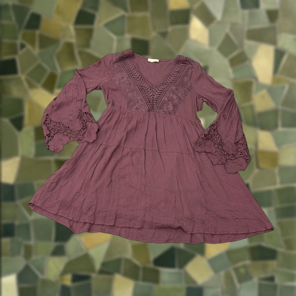 Altar'd State Dress Womens M Purple Bell Sleeve Fit & Flare Mini Boho Festival V-Neck Solid