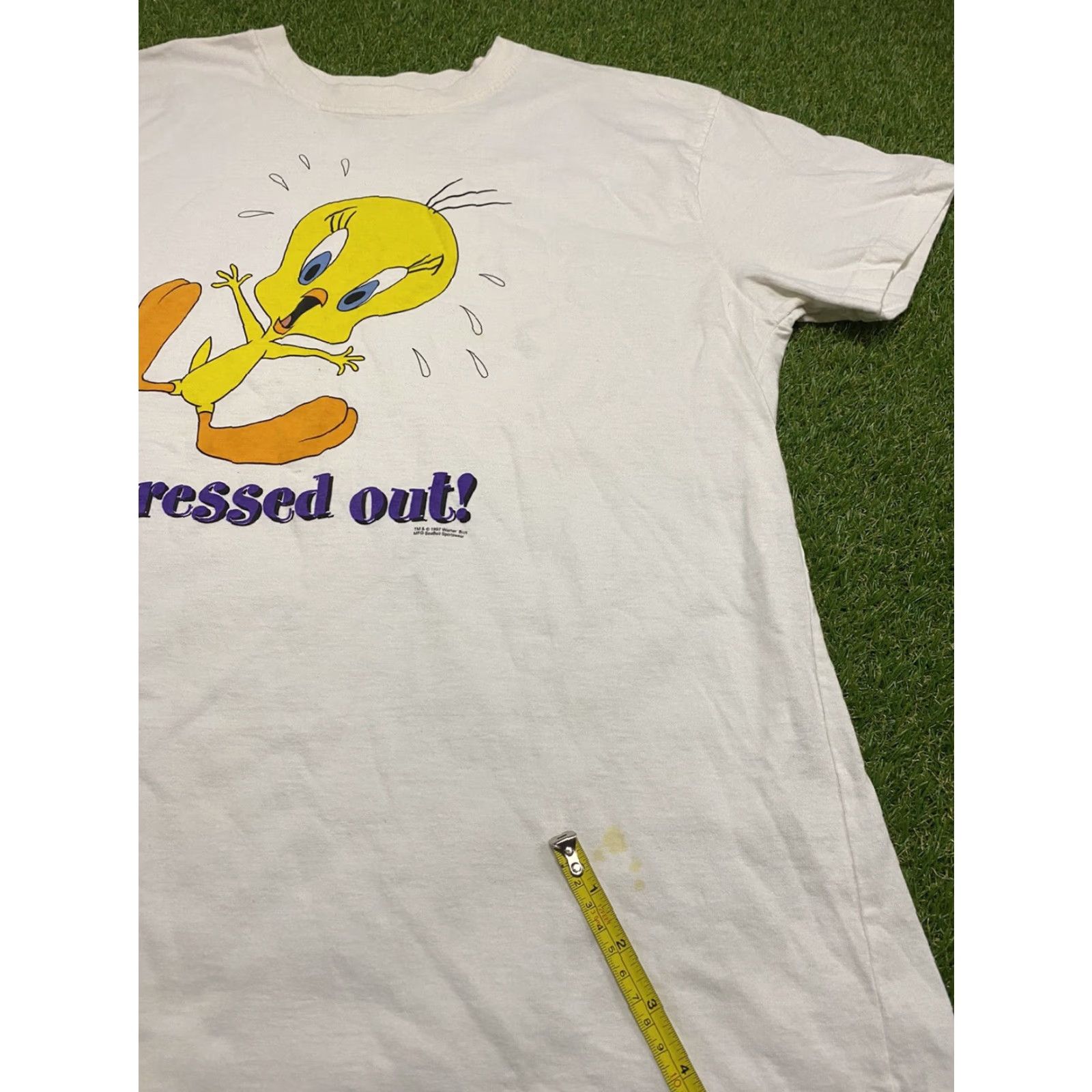 Vintage VINTAGE Looney Tunes Shirt 2XL White Crew Neck Short Sleeve Tweety Bird Stressed Out 90s Cartoon Mens Size US XXL / EU 58 / 5 - 5 Thumbnail