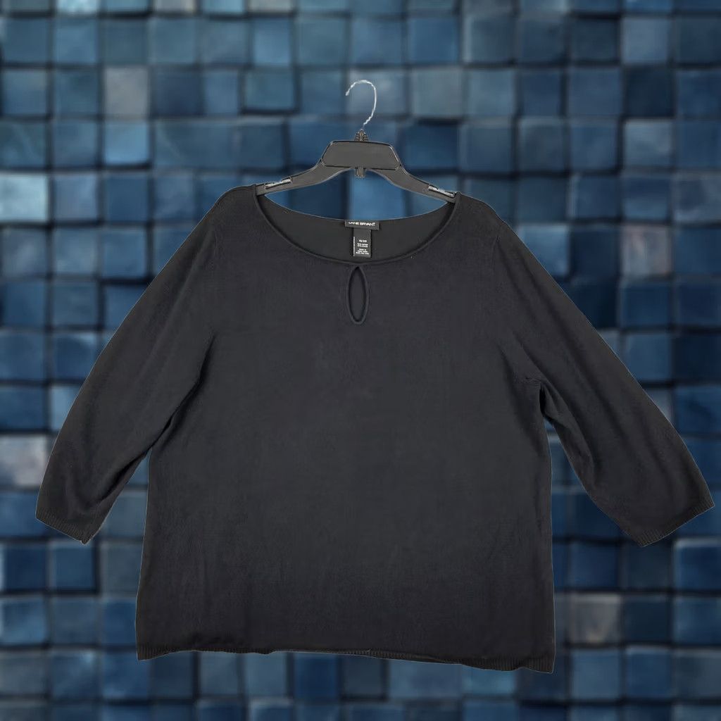 Vintage Lane Bryant Blouse Womens Plus Size 20 Black Scoop Neck Long Sleeve Balloon Sleeve Pullover Tunic Top Size 3XL / US 20-22 - 1 Thumbnail