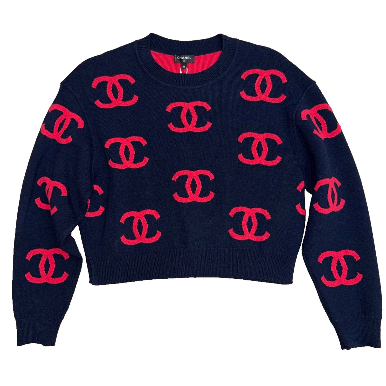 Chanel Chanel 21P Navy Pink CC Logo Cashmere Jumper Sweater 34 Size XS / US 0-2 / IT 36-38 - 1 Thumbnail