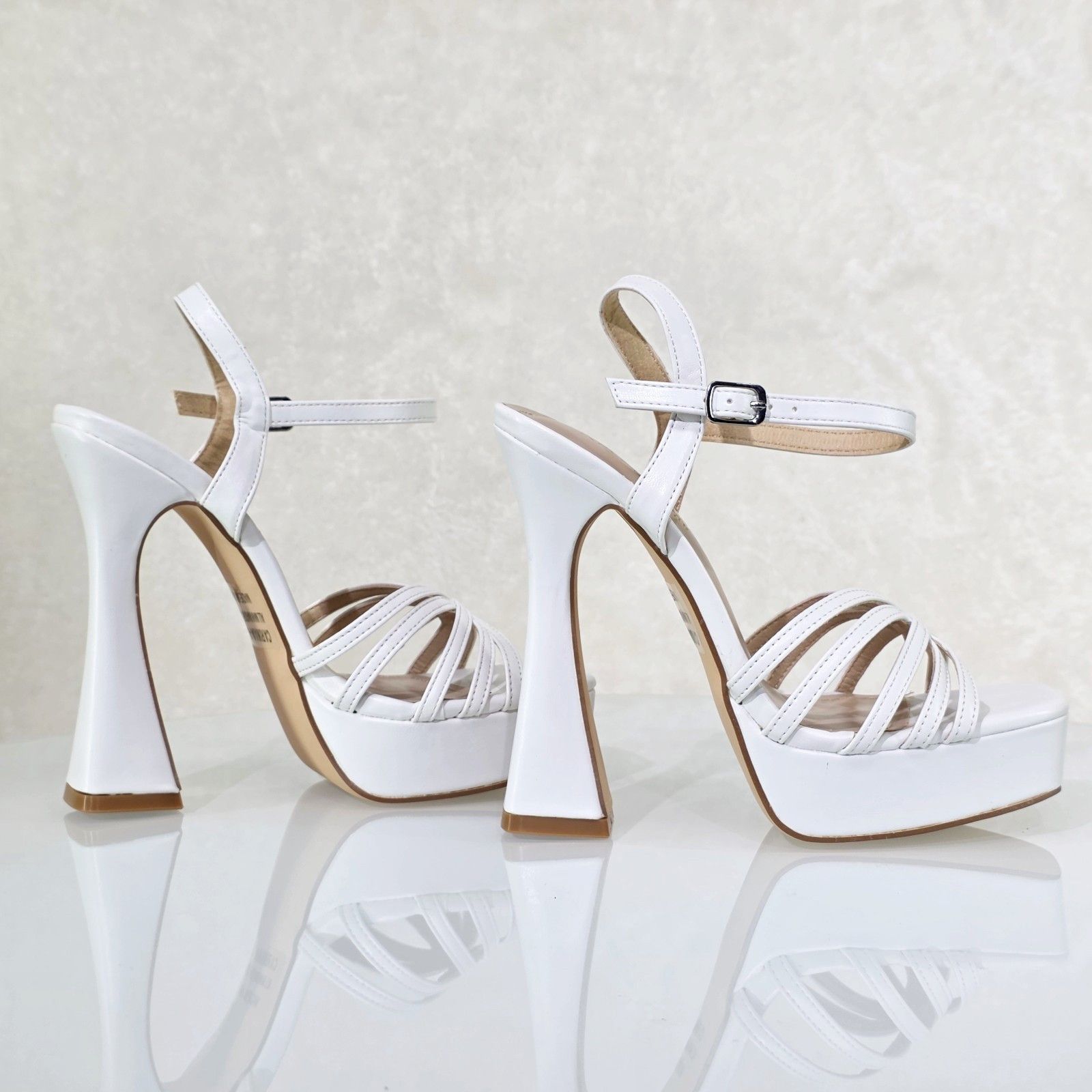 Other Posh White Matte Spool High Heels Ankle Strap Open Toe Sanda Size US 6.5 / IT 36.5 - 2 Thumbnail