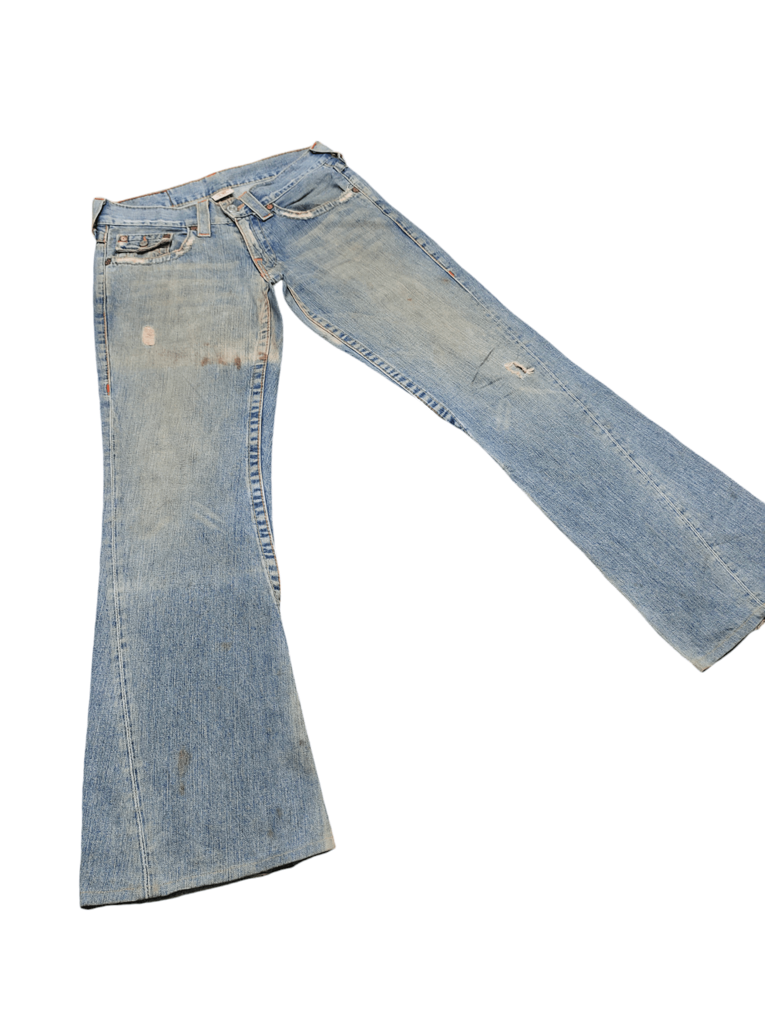 True Religion Flare Jean True Religion Leather Trim Distress Faded Bootcut Size US 31 - 3 Thumbnail