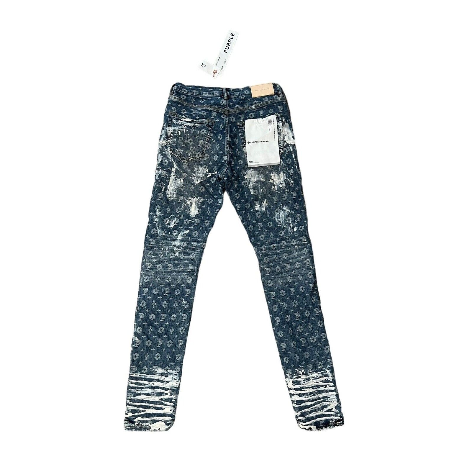Purple Purple Brand Jeans Mens Jacquard Slim Fit Blue Size 31/32 Size US 31 - 3 Thumbnail
