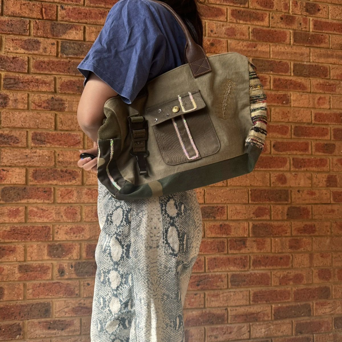 Vintage Le Solim khaki and brown canvas shoulder bag Size ONE SIZE - 4 Thumbnail