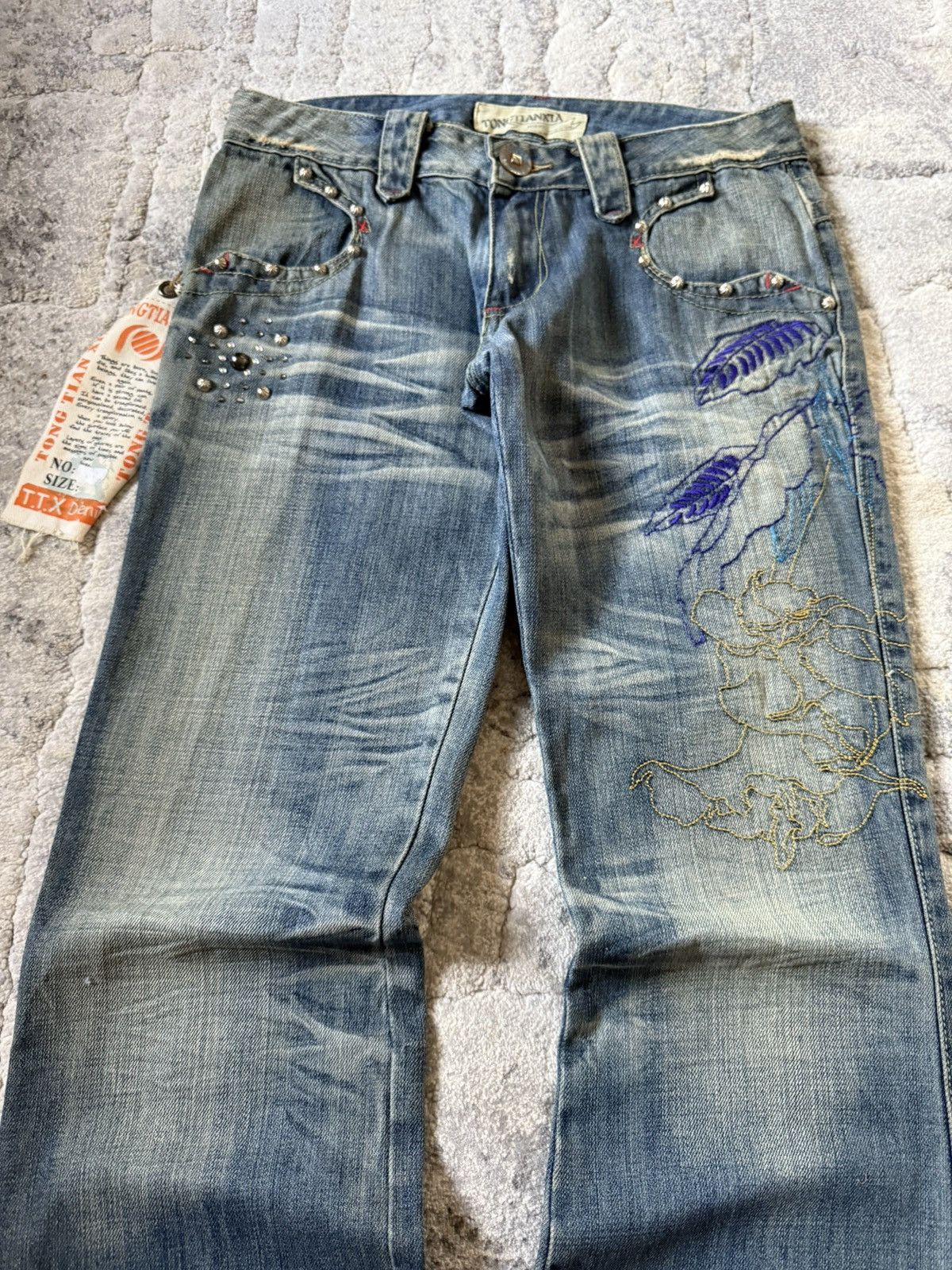 If Six Was Nine Studded Gemstone Claw Mark Muddy Wash Japanese Flared Jeans Size US 29 - 3 Thumbnail