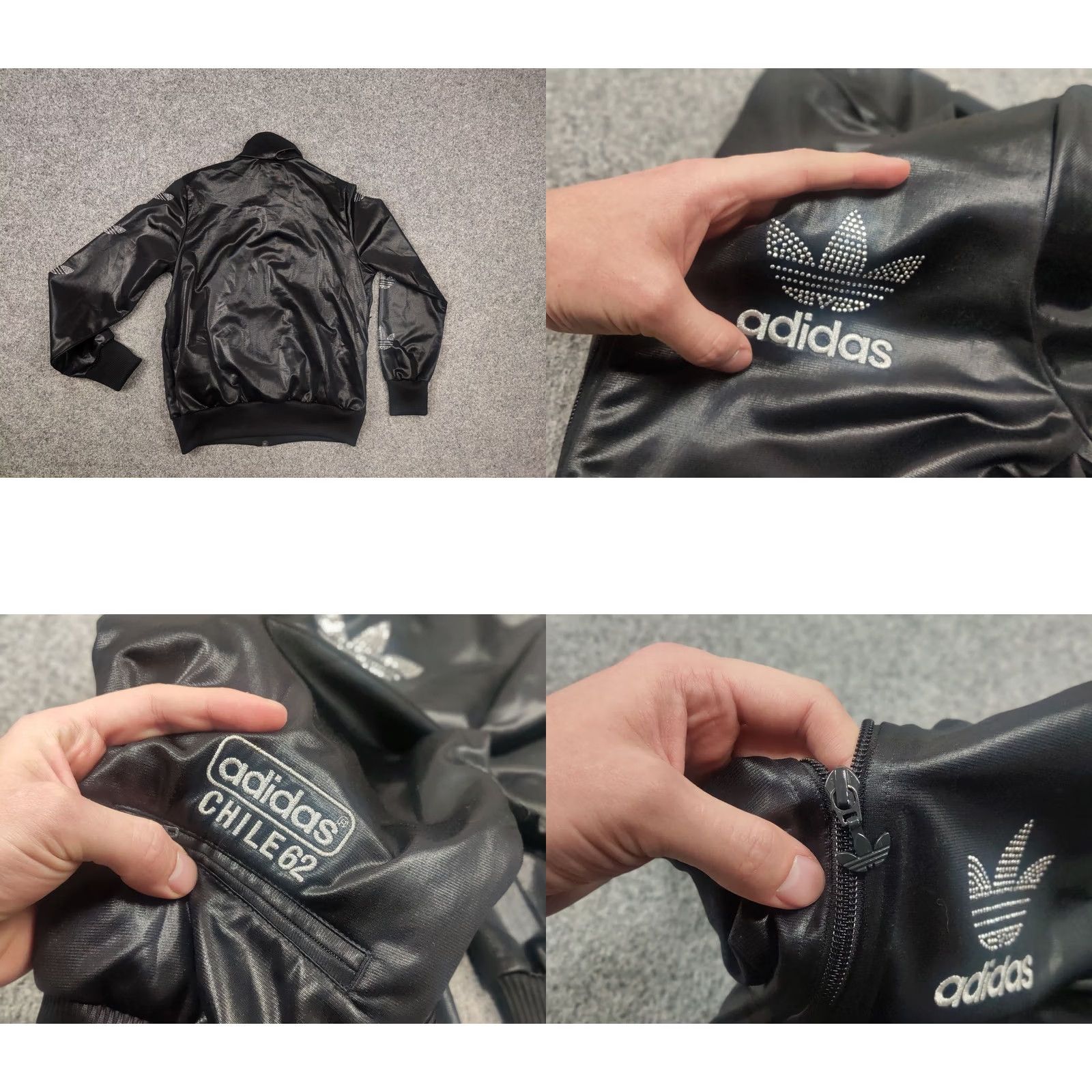 Adidas VINTAGE Adidas Originals Chile 62 Track Top Zip Jacket Black Waxed Style Women M Black 90s Track Top Logo Size M / US 6-8 / IT 42-44 - 9 Thumbnail