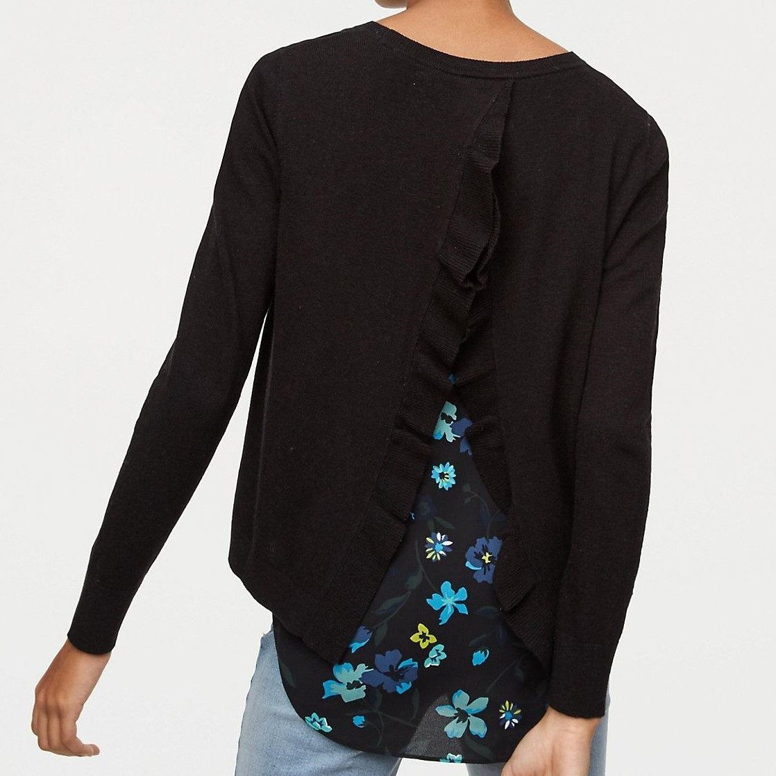 Loft Floral Ruffle Back Mixed Media Sweater Top in size Medium Size M / US 6-8 / IT 42-44 - 2 Thumbnail