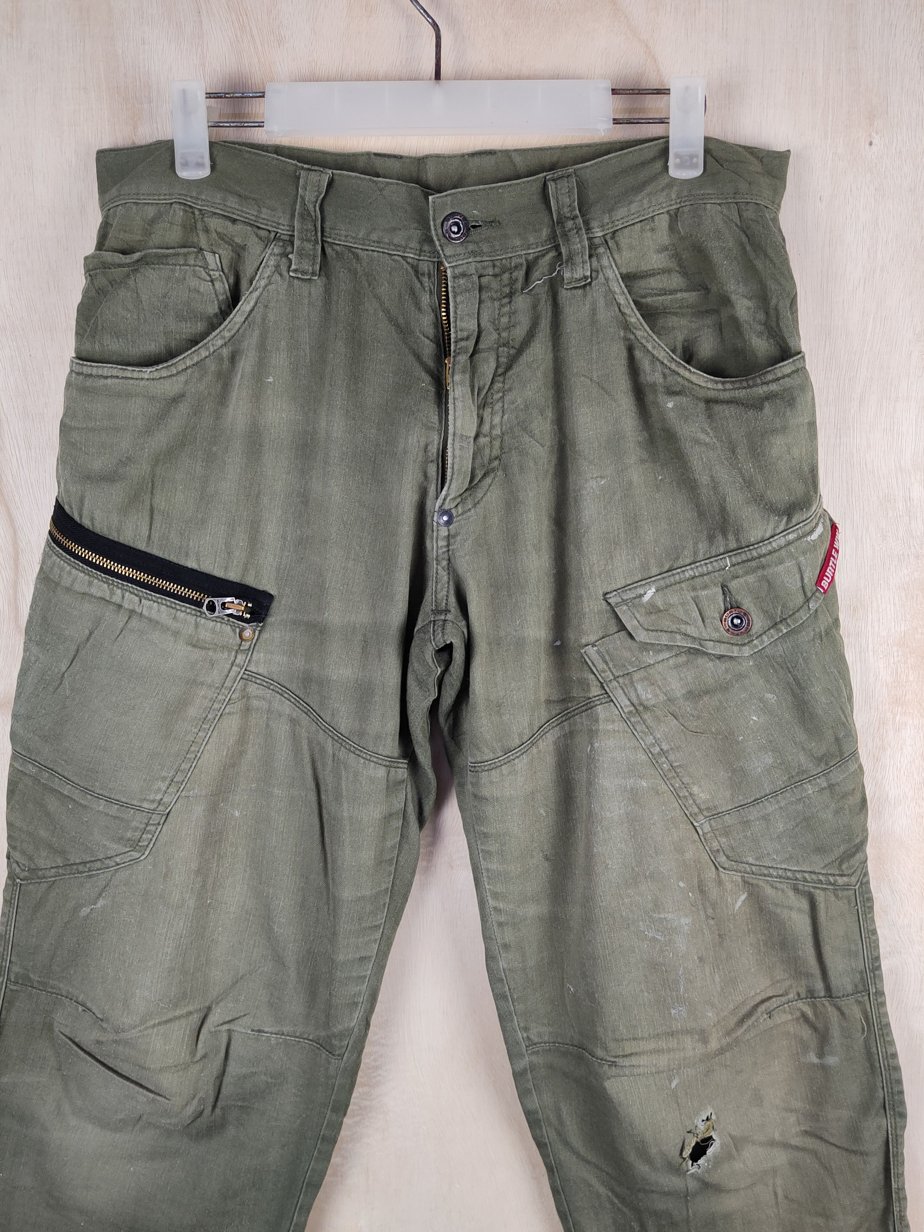 Japanese Brand Burtle Olive Faded Multipocket Tactical Cargo Pants #S2411 Size US 33 - 2 Thumbnail