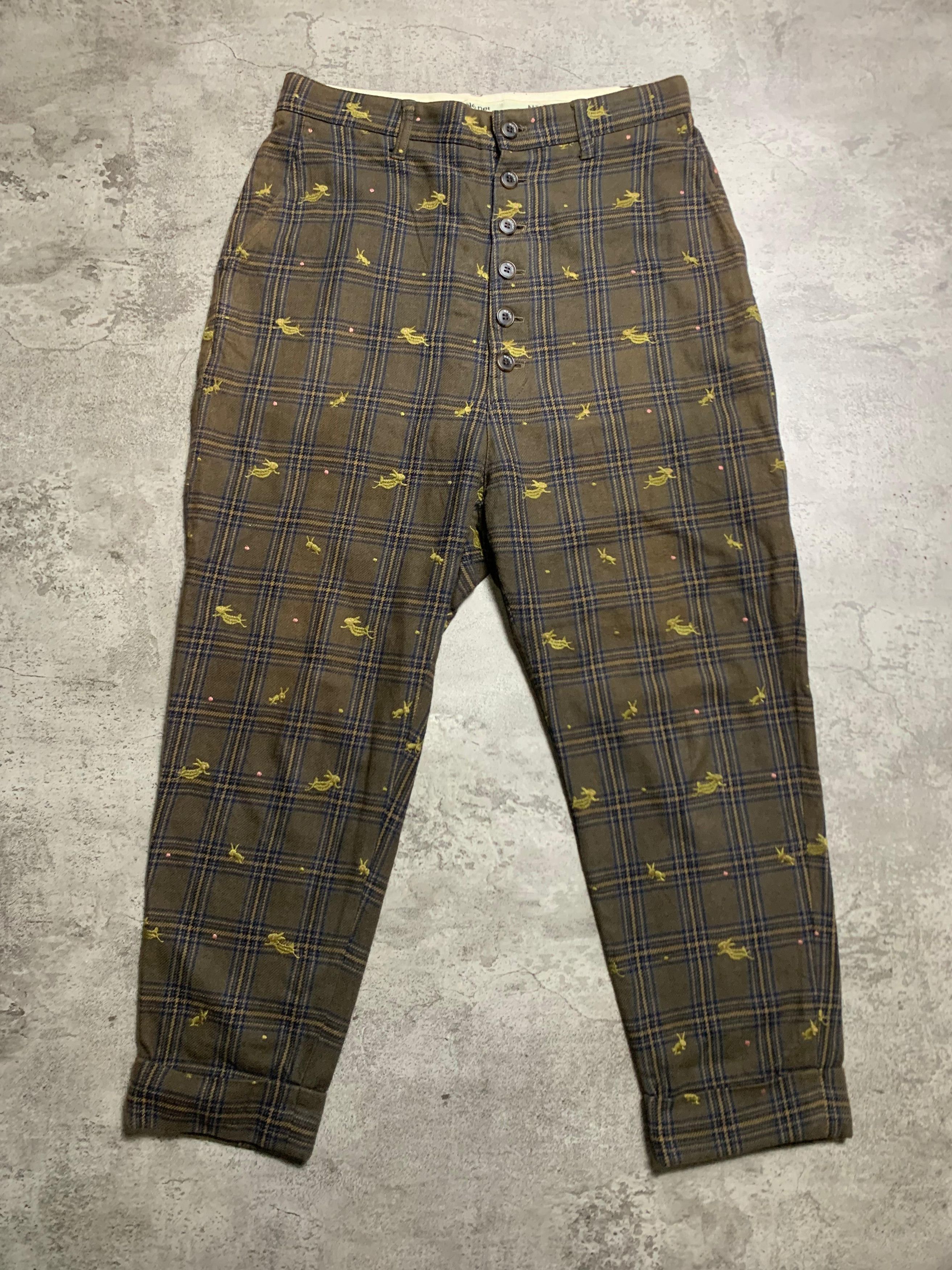Issey Miyake 2000s Ne-net by Issey Miyake Plaid Embroidery Motif Pants Size US 32 / EU 48 - 1 Thumbnail