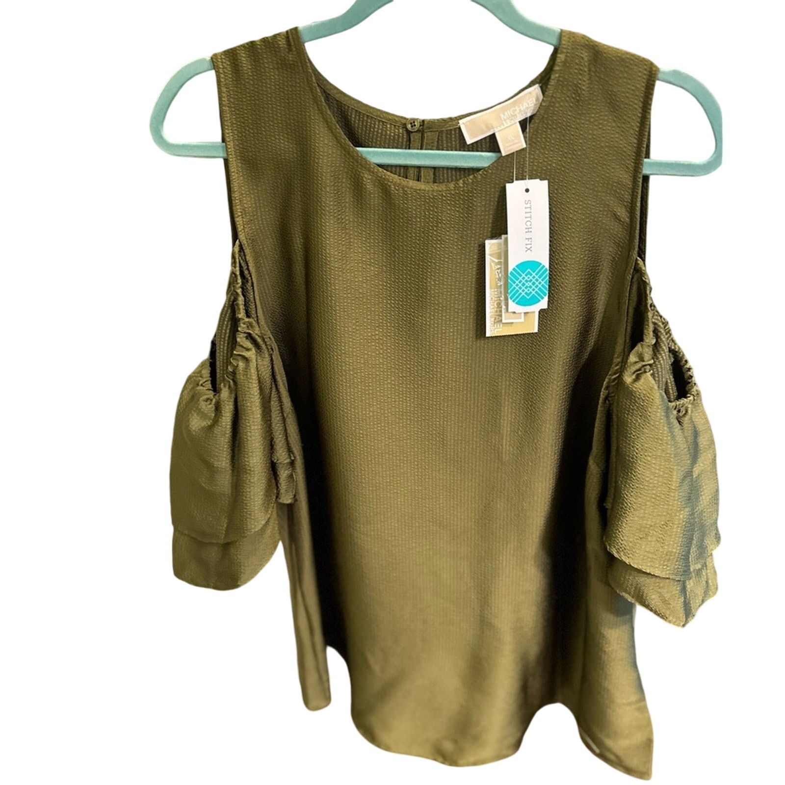 Michael Kors Michael Kors Olive Green Cold Shoulder Top - Size XL Size XL / US 12-14 / IT 48-50 - 1 Thumbnail