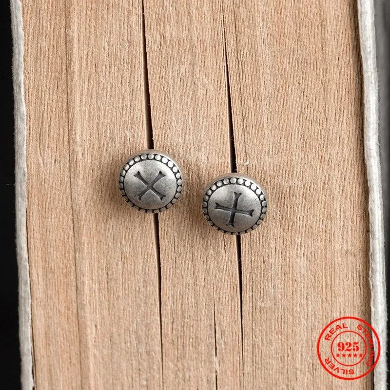 Jewelry Buttons Cross Stud Earrings 925 Sterling Silver Ear Gift Size ONE SIZE - 2 Thumbnail