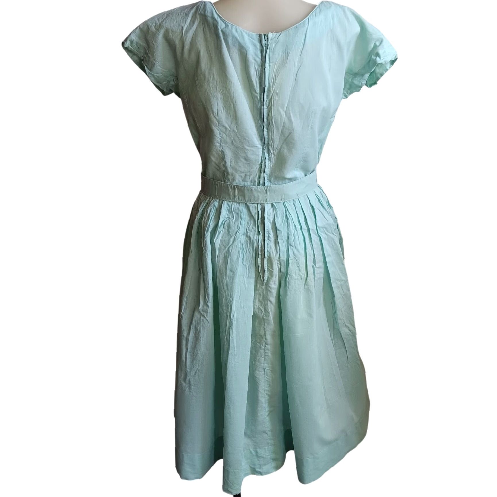 VINTAGE Nelly Don 1950s Dress Mint Green Embroidered Blouson