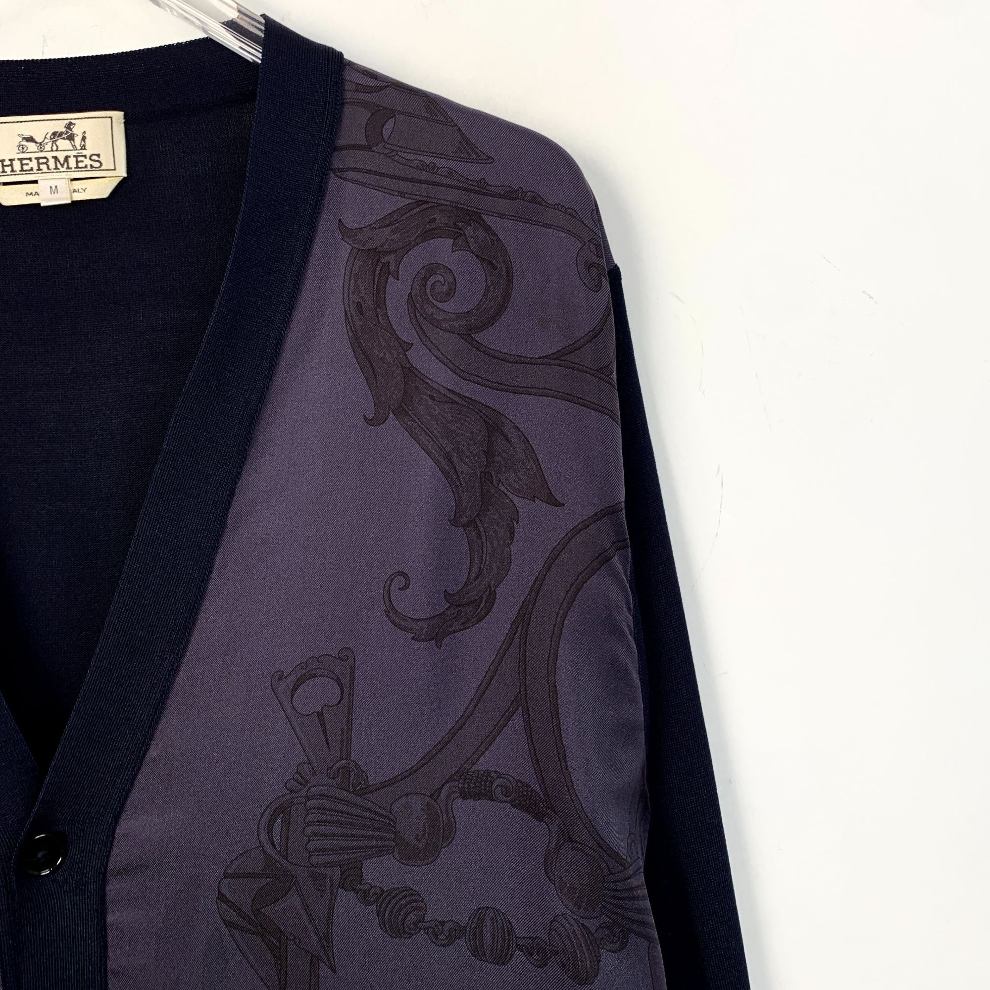 Hermes Hermès Purple Pattern Silk & Wool V-Neck Single-Breasted Car Size US M / EU 48-50 / 2 - 7 Thumbnail