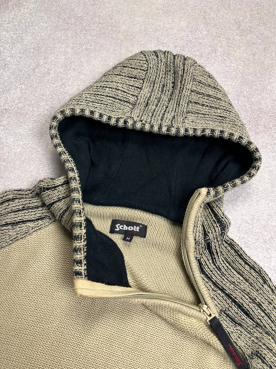 Schott × Vintage Vintage Schott Ninja Hood Boxy Knit Avantgarde Hoodie M Size US M / EU 48-50 / 2 - 4 Thumbnail