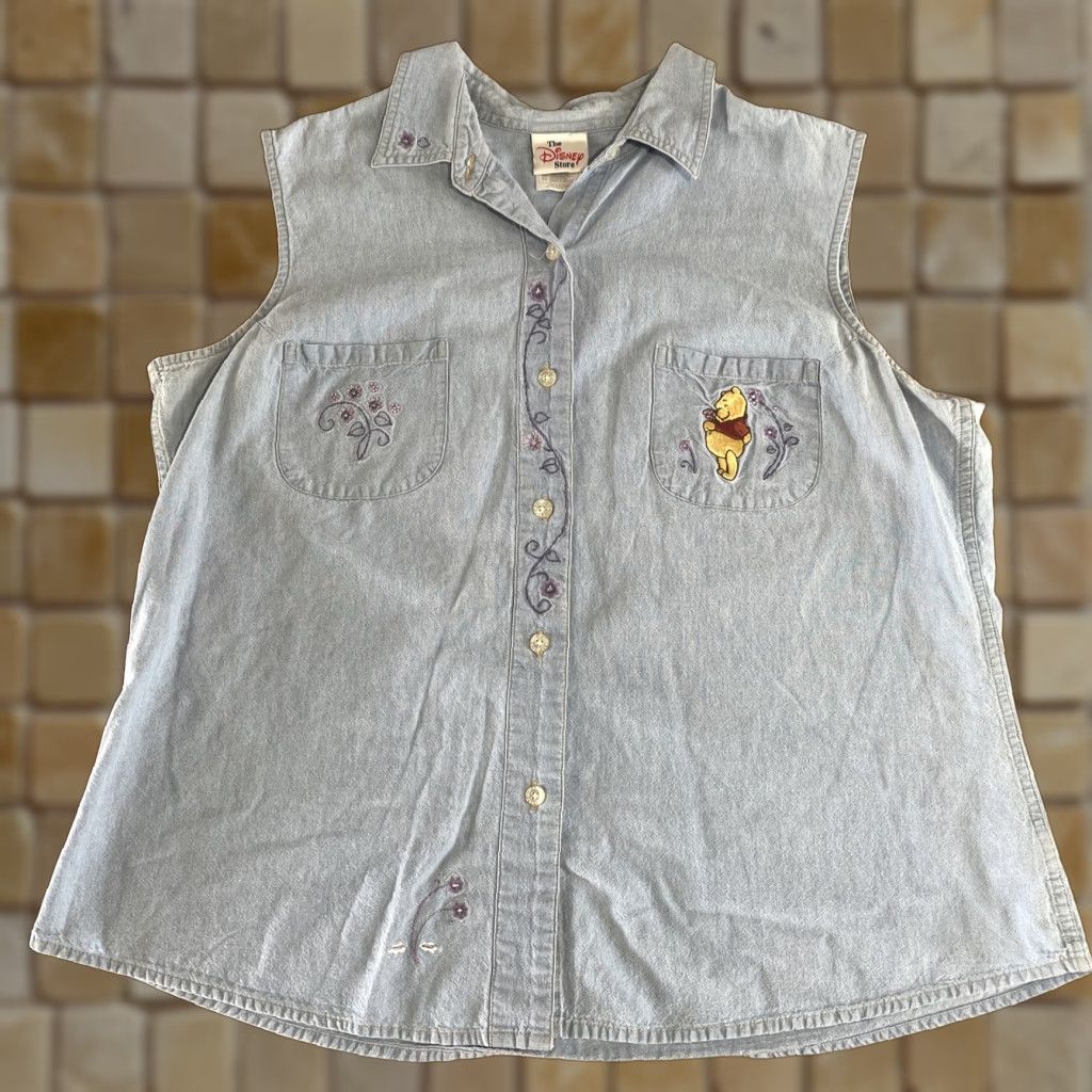 Disney VINTAGE Disney Winnie the Pooh Embroidered Denim Vest Women XL Blue Size XL / US 12-14 / IT 48-50 - 1 Thumbnail