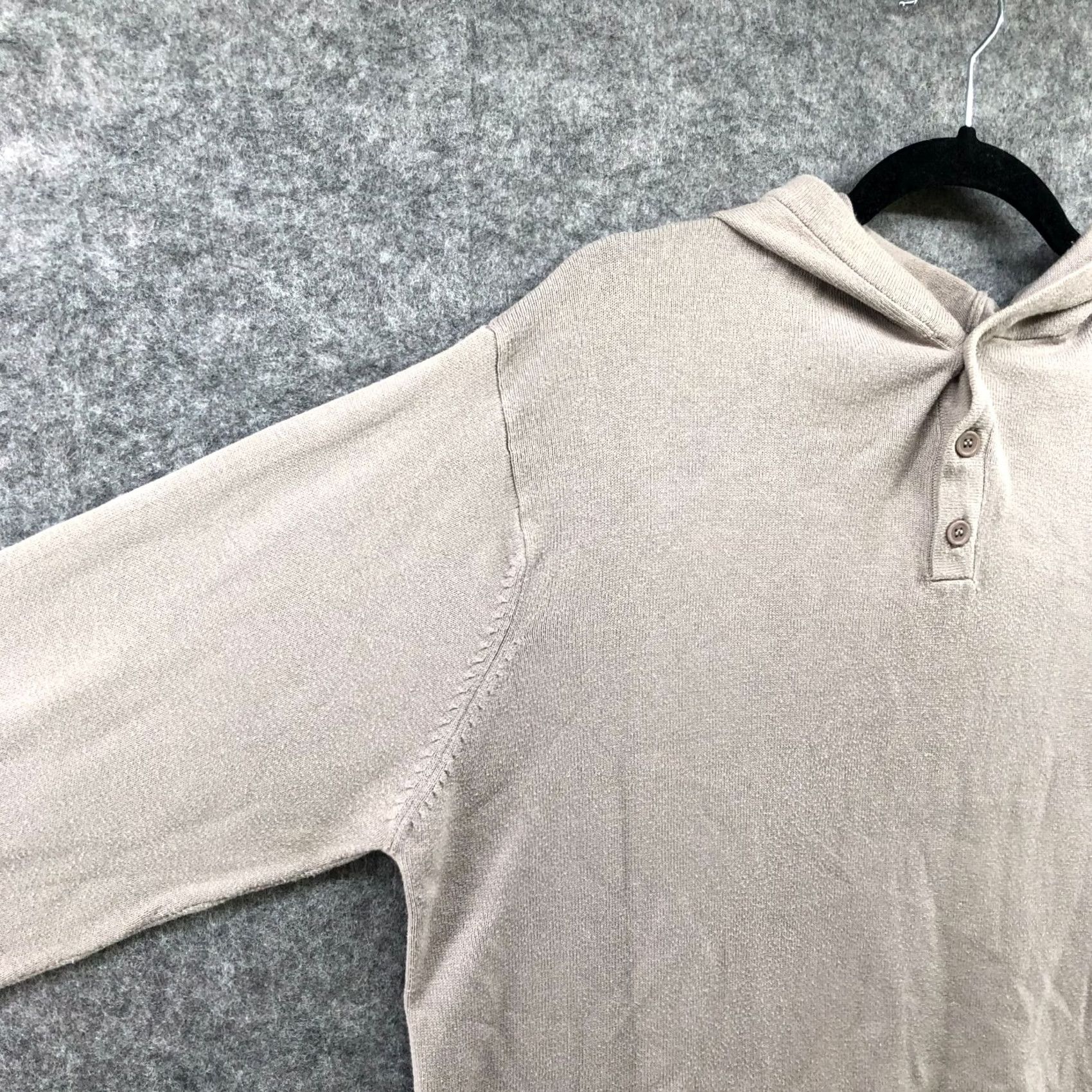 Vintage Decibel Mens Cotton Henley Hoodie Beige 2X Pullover Knit Striped Crew Neck Casual 90s Retro Hooded Sweater (Men) Size US XXL / EU 58 / 5 - 5 Thumbnail