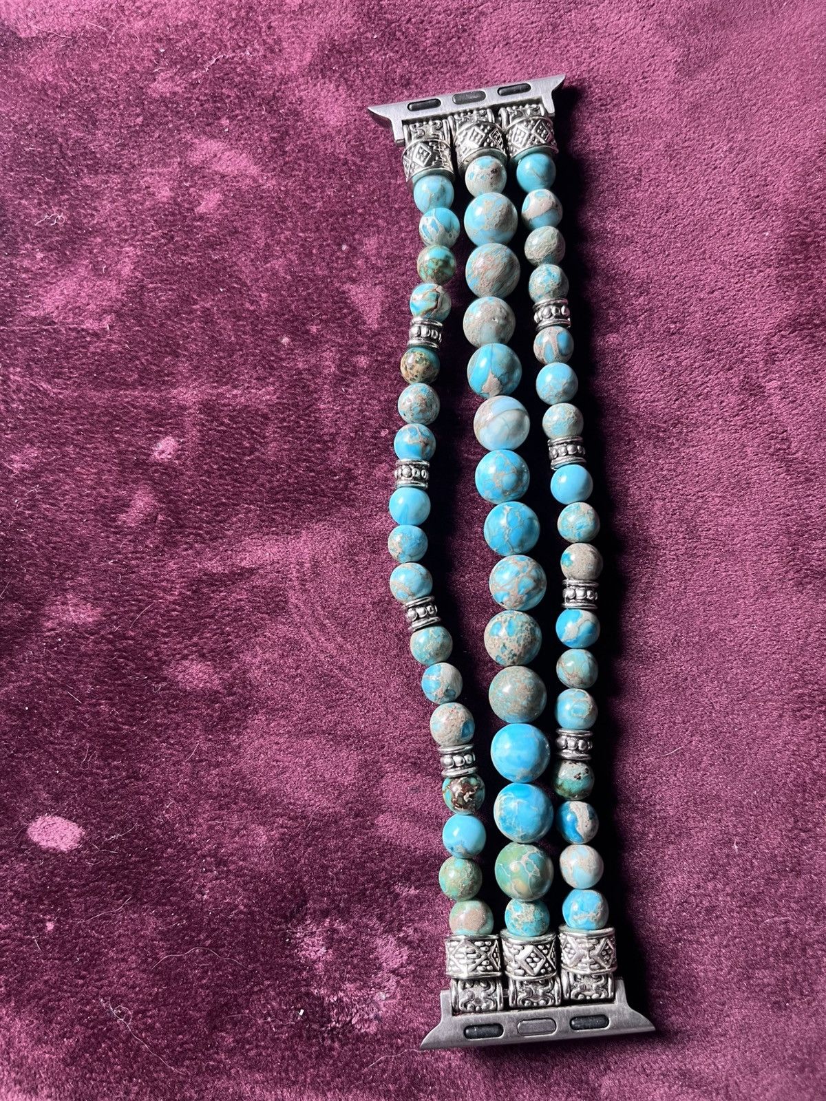 Other Boho Turquoise Beaded Apple Watch Band Silver Accents Size ONE SIZE - 1 Thumbnail