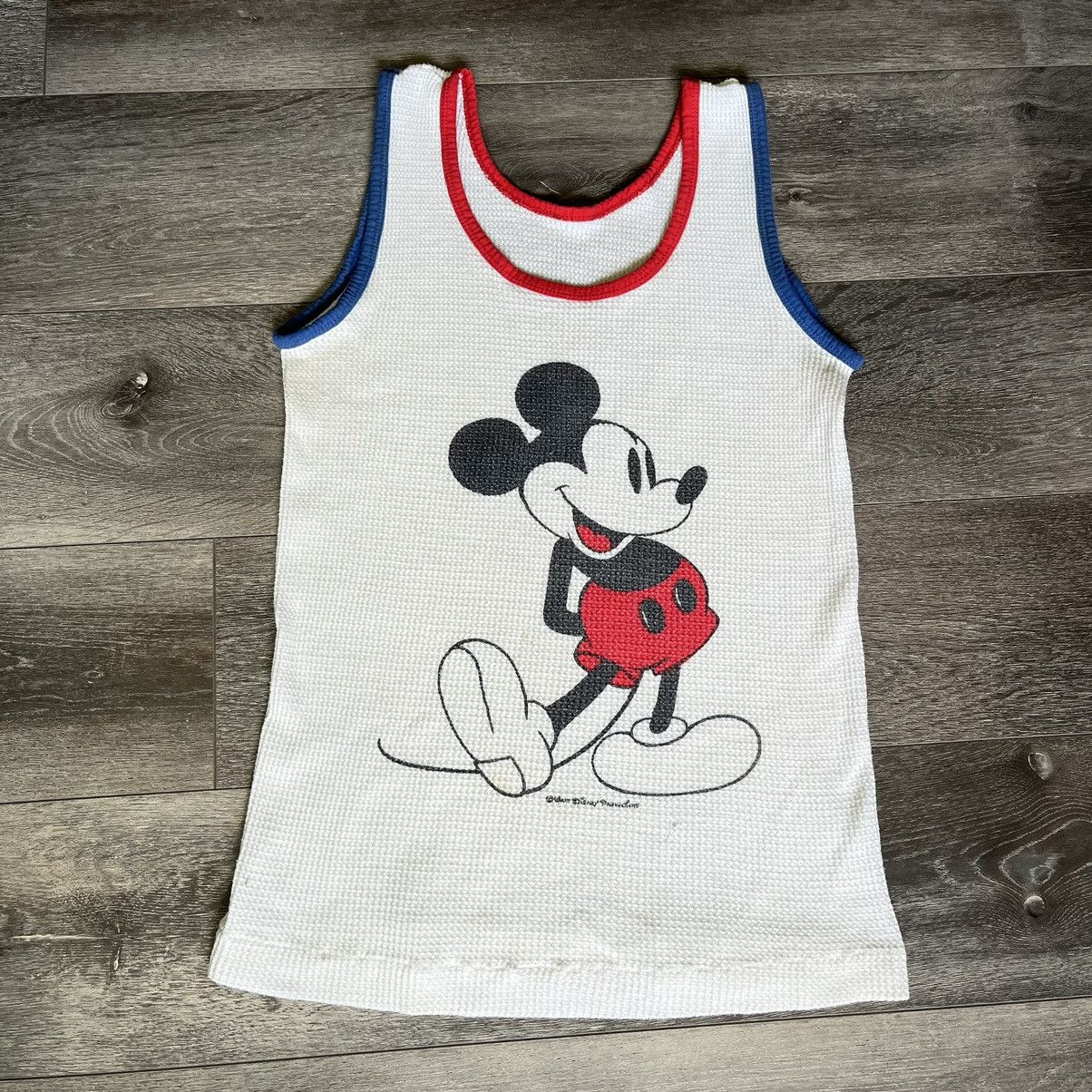 Disney Vintage 1970s Disney Mickey Mouse Thermal Waffle Tank Top Size US M / EU 48-50 / 2 - 1 Thumbnail