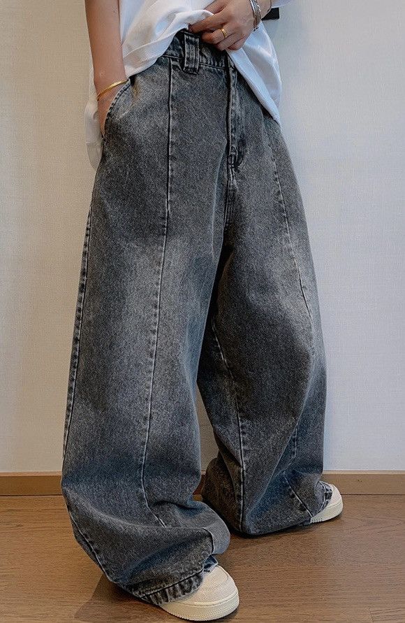 Japanese Brand × Vintage Avant garde acid wash asymmetric hem skate jeans pants Size US 30 / EU 46 - 1 Thumbnail