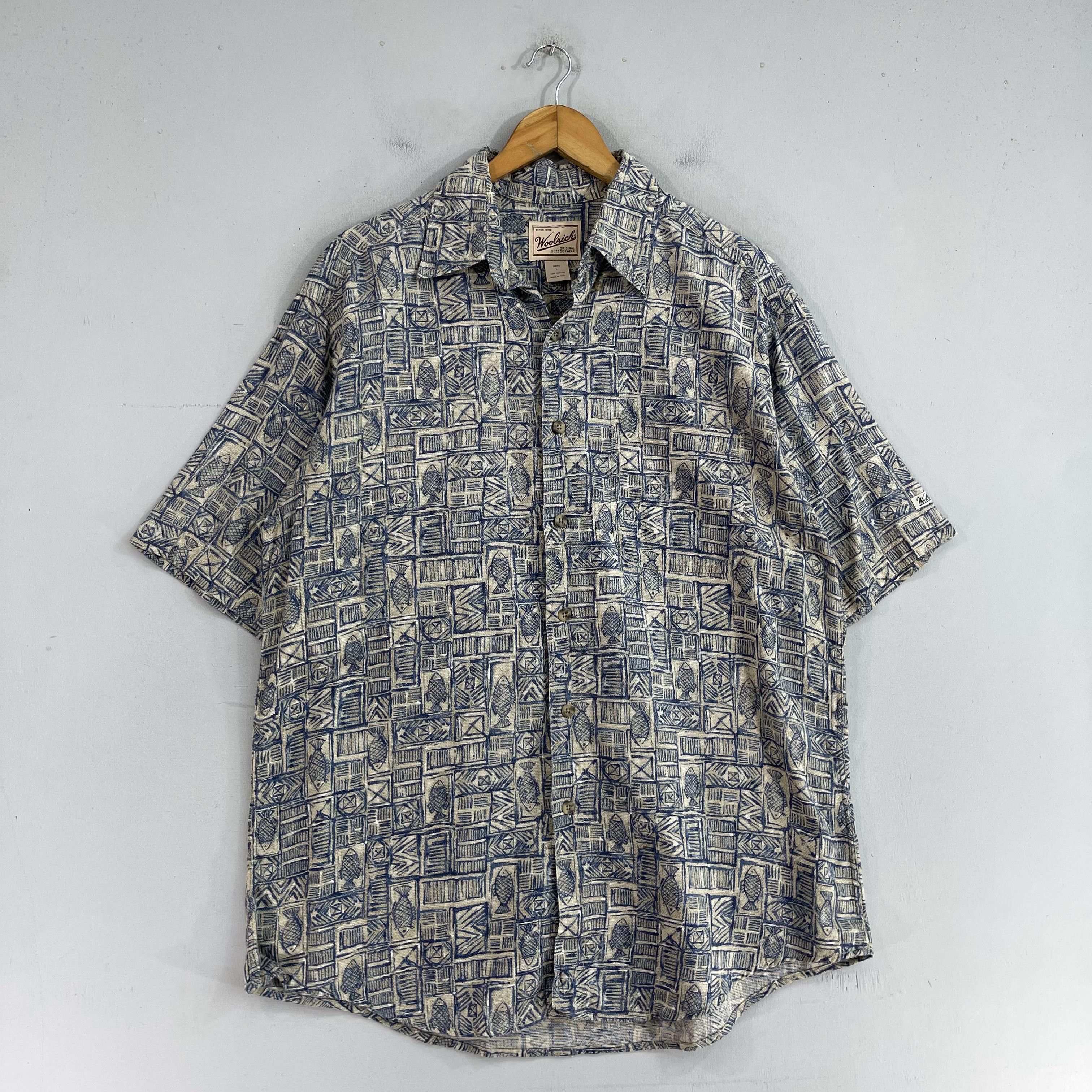 Vintage × Woolrich Woolen Mills Vintage WOOLRICH Hawaii Tribal Fish Motive Shirt Button Up Size US L / EU 52-54 / 3 - 4 Thumbnail