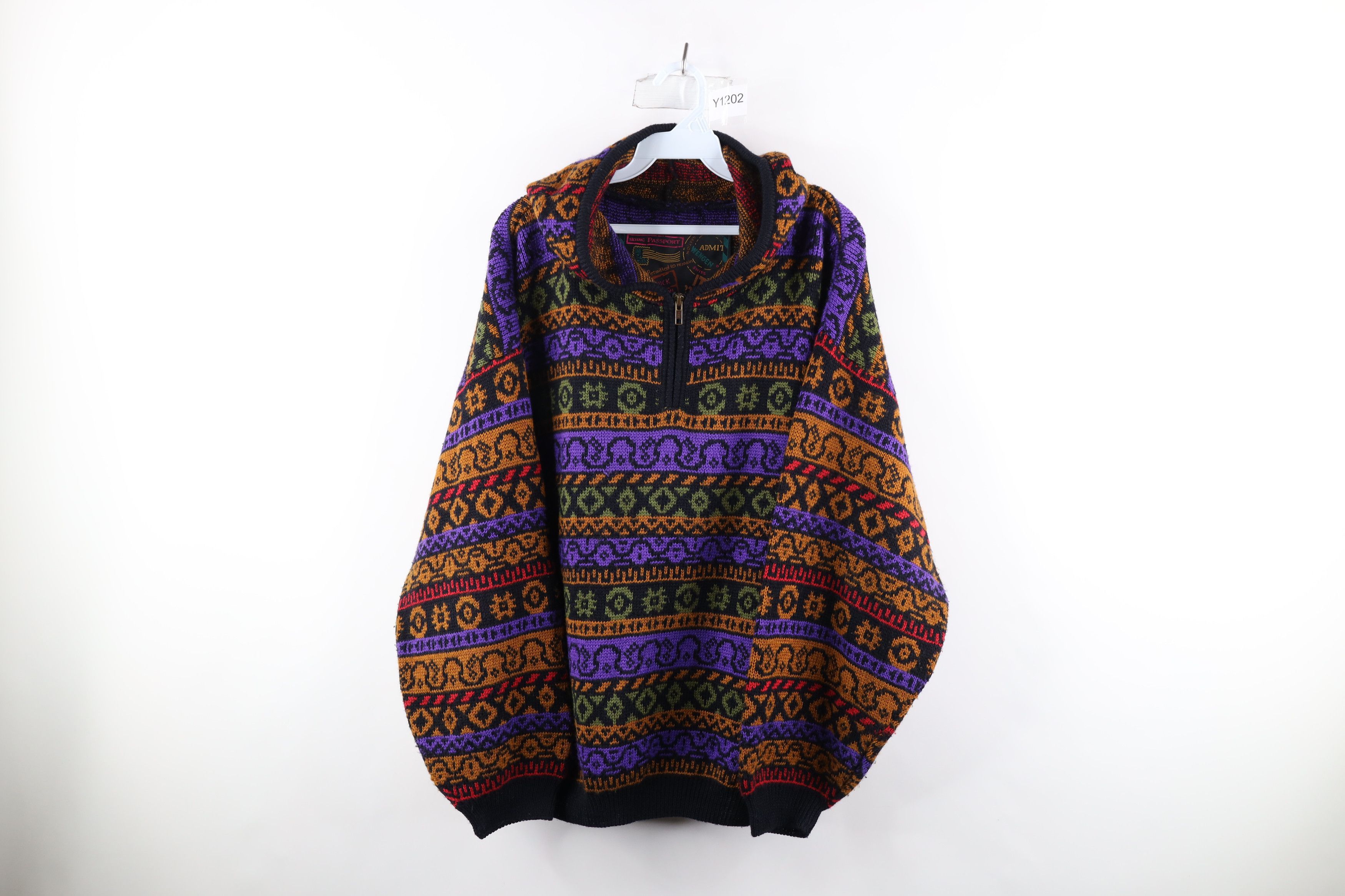 image of Vintage 90's Streetwear Isle Knit Half Zip Hoodie Sweater, Women's (Size XL)