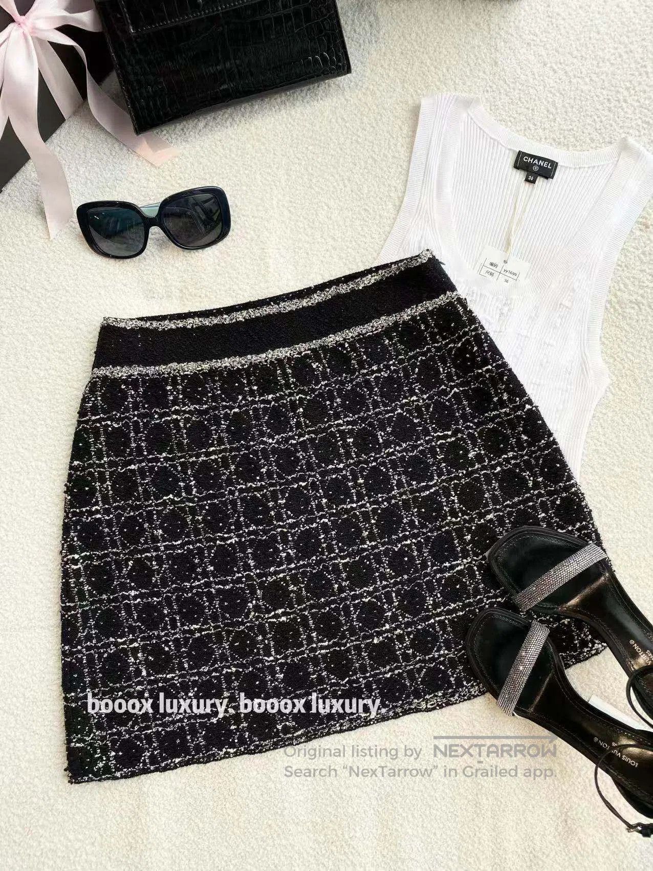 Dior Dior 24SS black cane-pattern tweed skirt| Size XS / US 0-2 / IT 36-38 - 1 Thumbnail