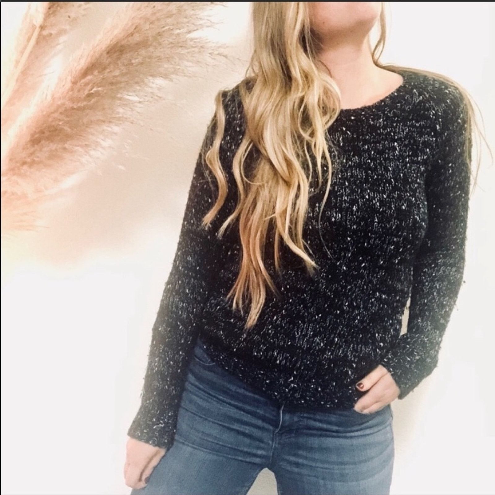 Urban Outfitters UO Sparkle Fade Black Blue White Chunky Pullover Sweater Size S / US 4 / IT 40 - 1 Thumbnail