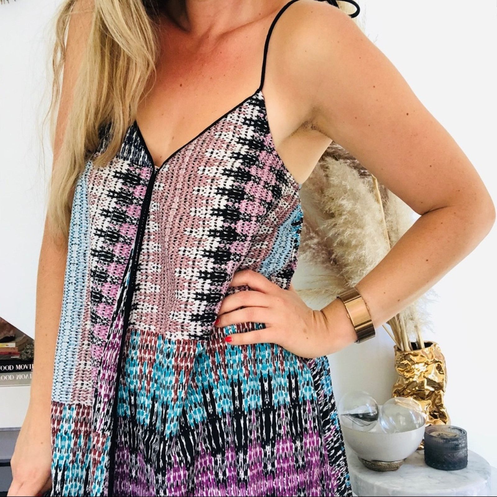 Anthropologie ANTHROPOLOGIE AKEMI KIM Navy Blue Purple Tank Tie Midi Dress Size XS / US 0-2 / IT 36-38 - 6 Thumbnail