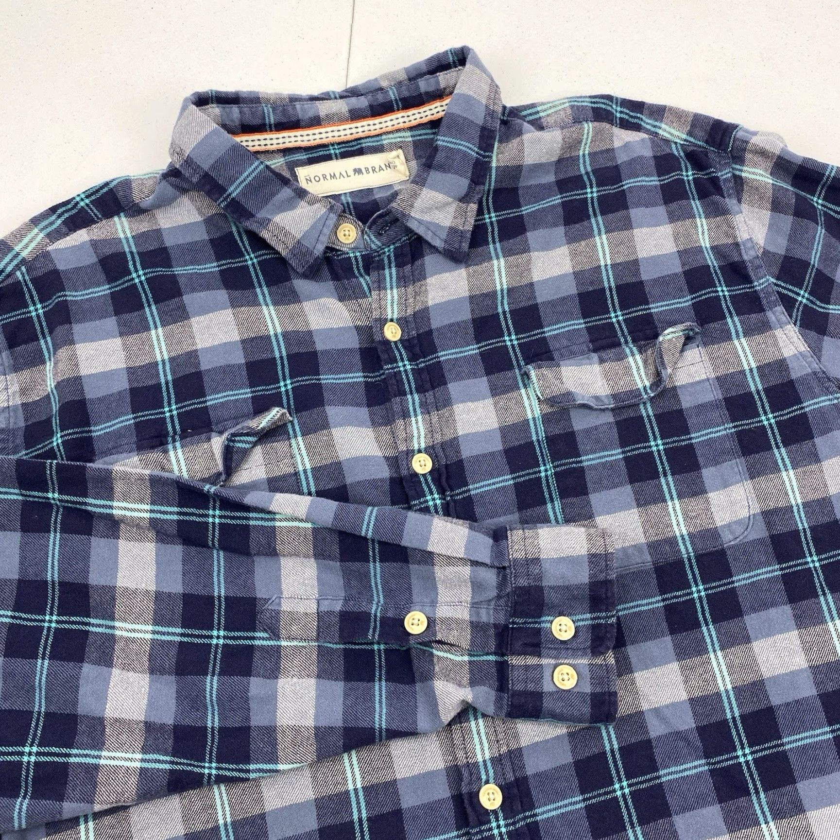 Vintage the normal brand Shirt Men 2XL Button-Up Plaid Blue Long Sleeve Work Shirt Size US XXL / EU 58 / 5 - 2 Thumbnail