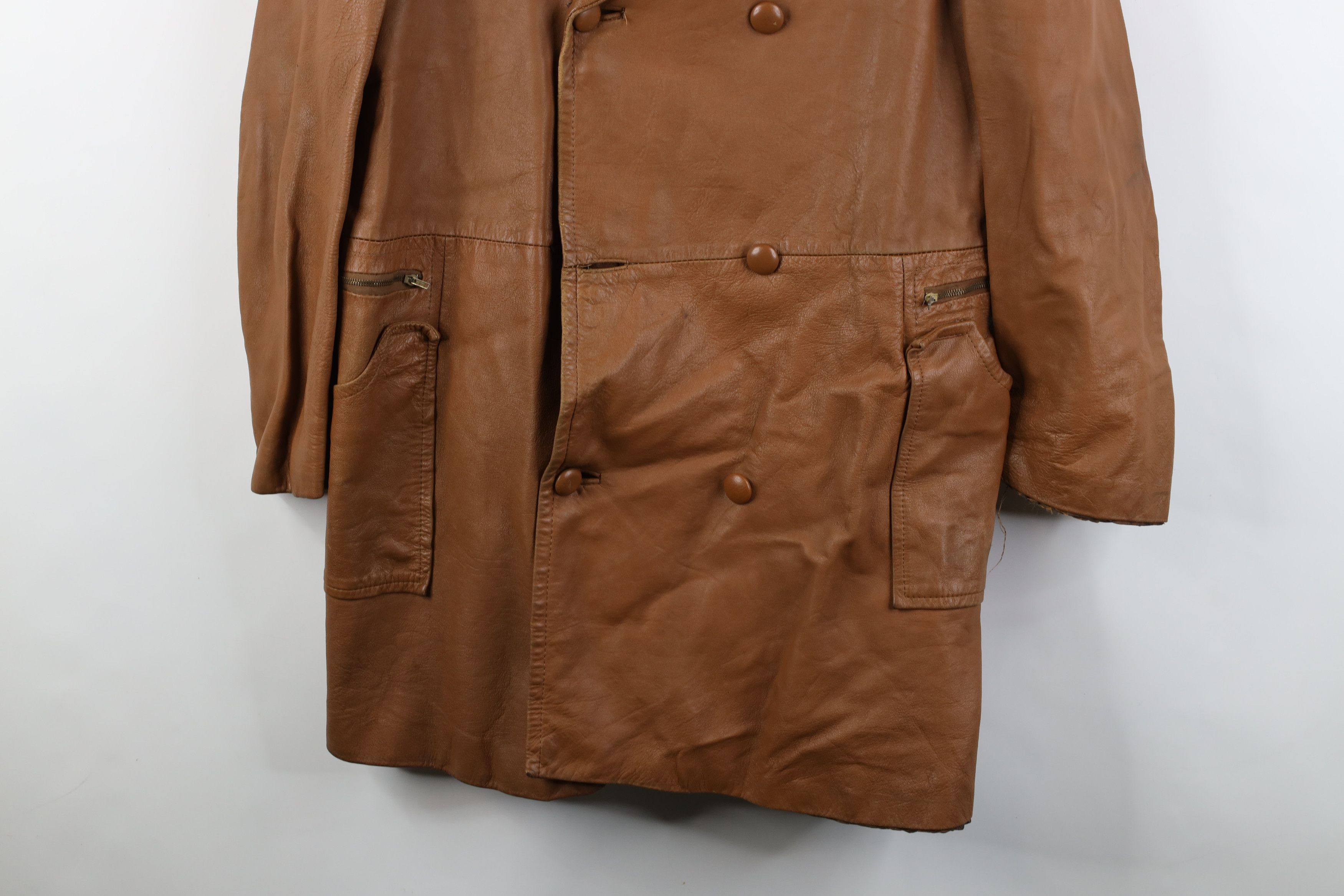 Vintage Vintage 70s Streetwear Breasted Leather Jacket Pimp Brown Size US L / EU 52-54 / 3 - 3 Thumbnail