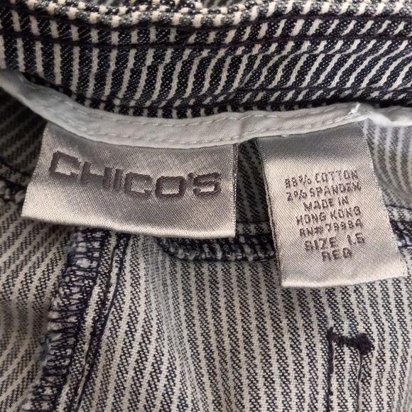 Chicos Chicos Size 1.5 Med Womens Pants Blue White Striped Bootcut Size US 32 / EU 48 - 2 Thumbnail