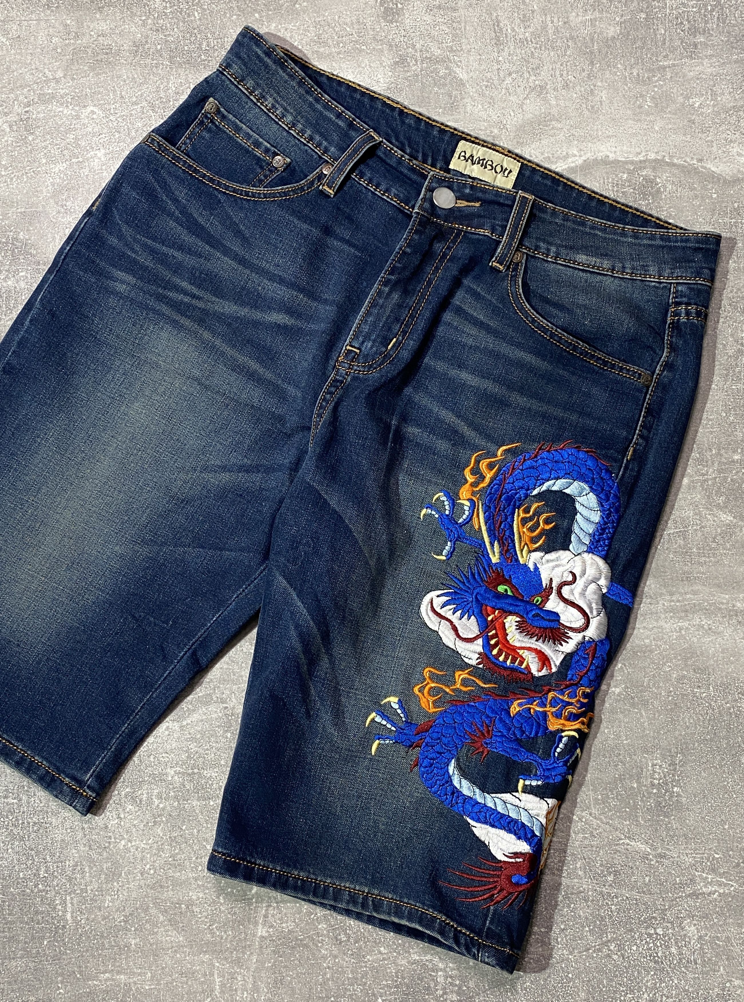 Japanese Brand Vintage y2k Dragon Logo Denim Shorts Size US 34 / EU 50 - 4 Thumbnail