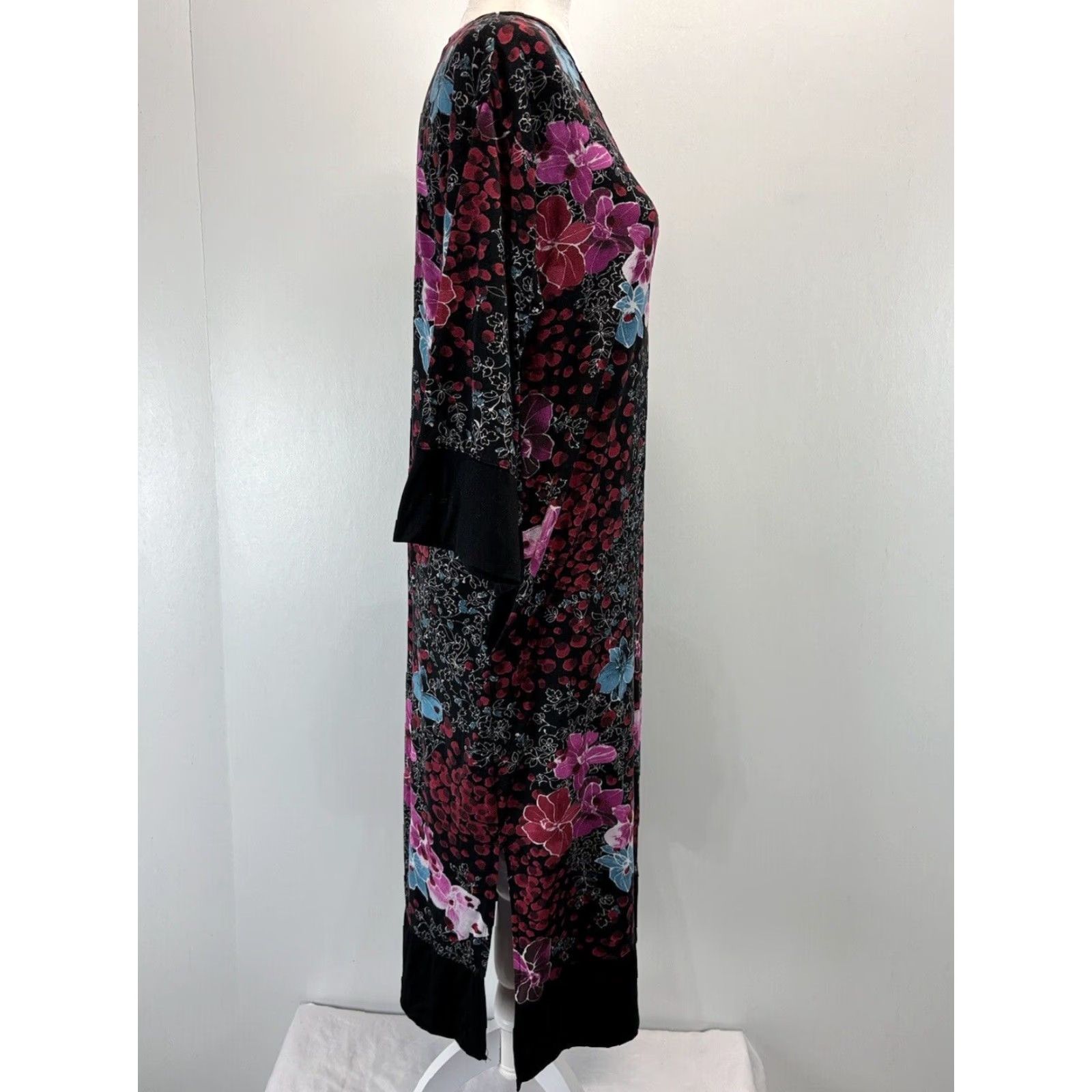 Vintage Natori Women's Midi Dress Sz Small 4 6 Floral Geisha V-Neck Sleep Shirt Stretch Pockets Size S / US 4 / IT 40 - 4 Thumbnail