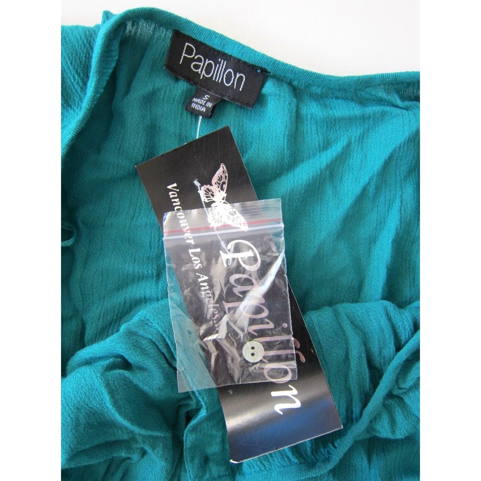 Vintage NWT Papillon 100% Rayon Green 3/4 Sleeve Boho Tunic Blouse Small Shirt Women XS S Size S / US 4 / IT 40 - 4 Thumbnail