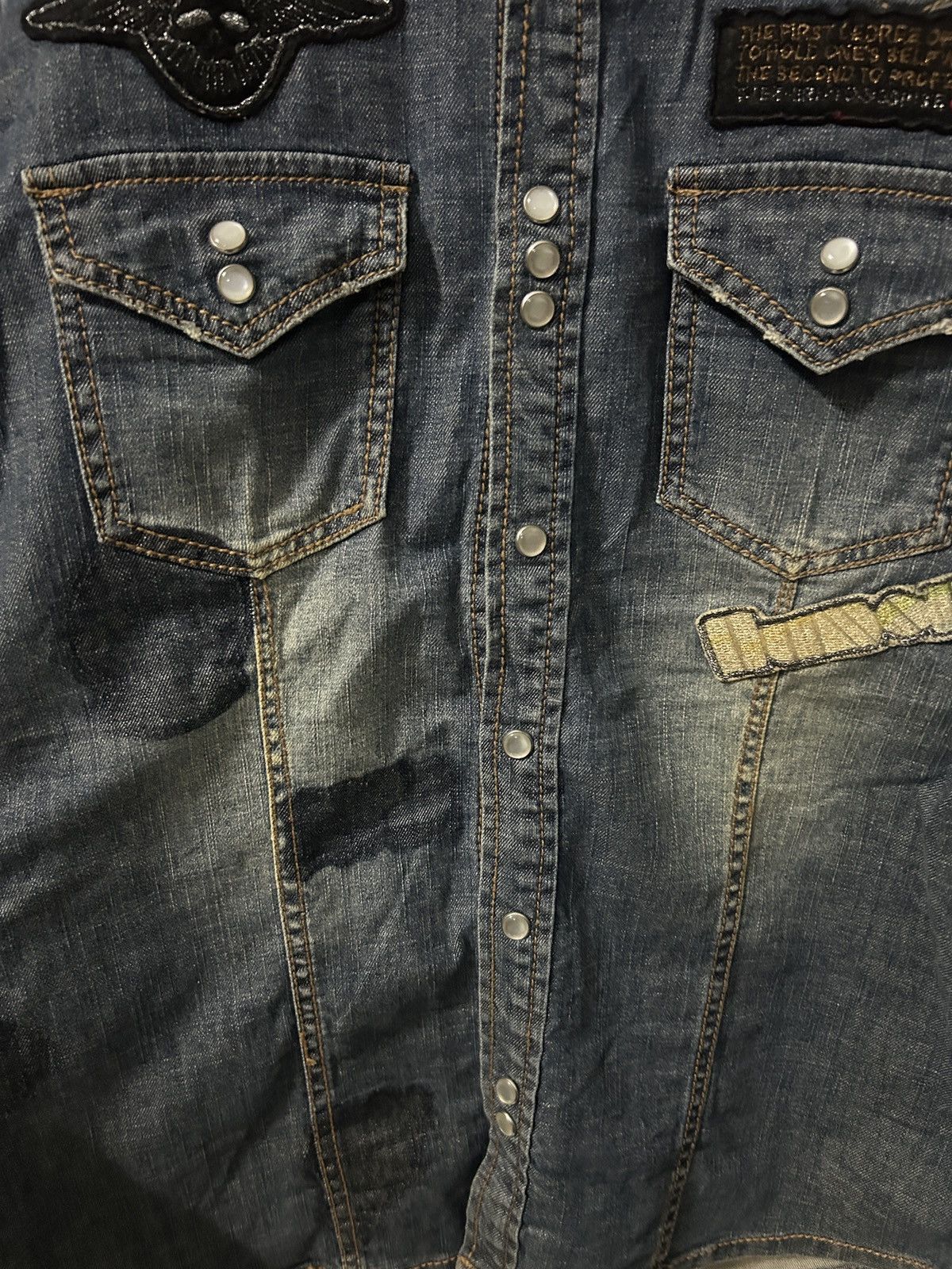 If Six Was Nine Jackrose punk skull patches denim button up Size US M / EU 48-50 / 2 - 4 Thumbnail