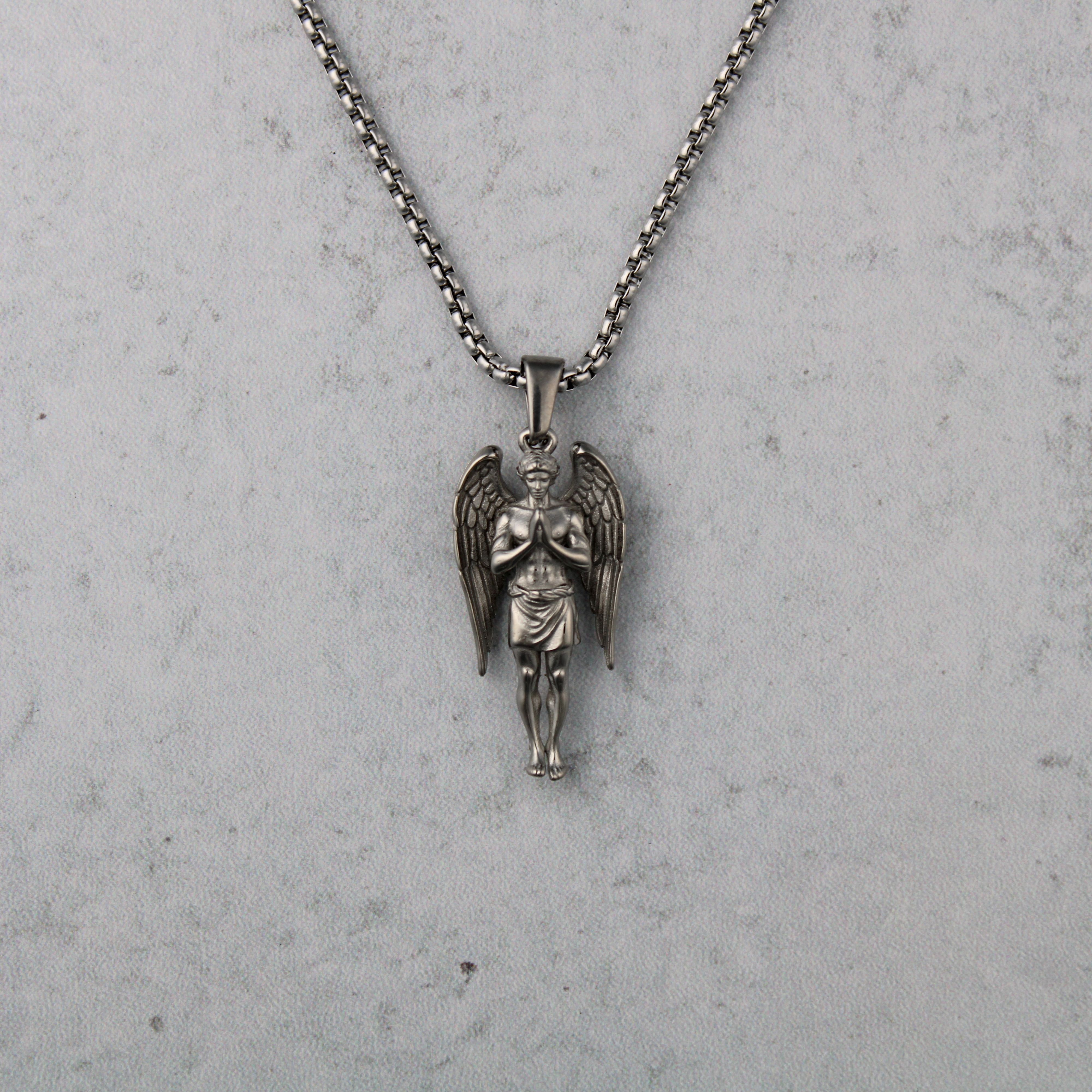 Jewelry Silver Guardian Angel Pendant Chain Necklace Size ONE SIZE - 1 Thumbnail