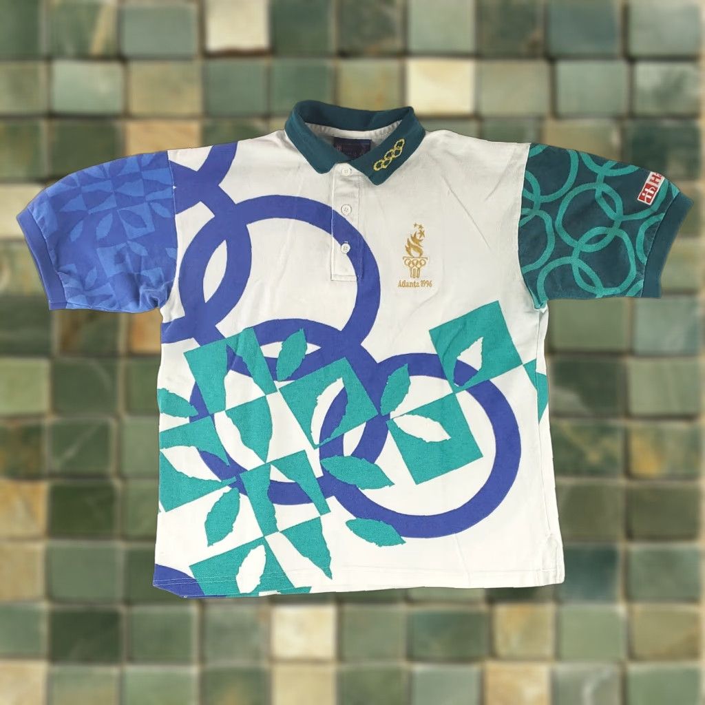 Hanes VINTAGE Hanes 1996 Atlanta Olympics Polo Shirt AOP White Green Blue Mens M Size US M / EU 48-50 / 2 - 1 Thumbnail