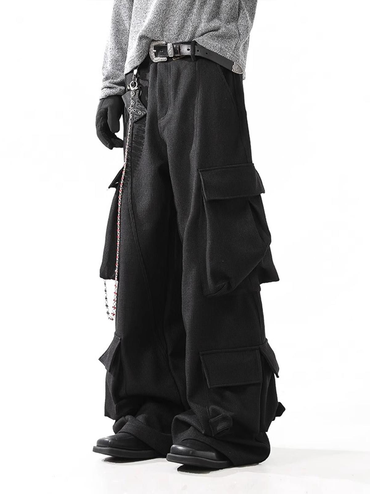 Japanese Brand Oversized Black Cargo Pants with Multiple Pockets Size US 30 / EU 46 - 5 Thumbnail