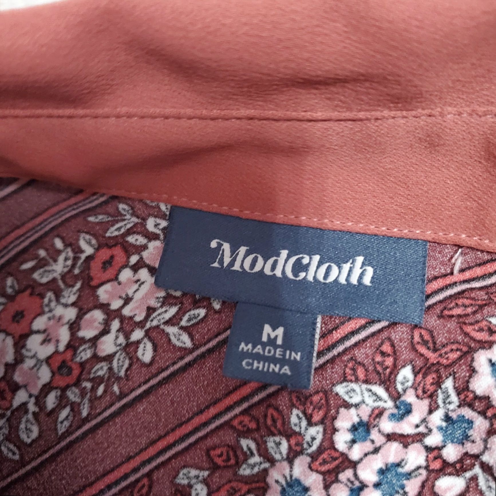 Vintage ModCloth Top Women M Burgundy Floral Stripes Collared Long Sleeve 70s Retro Blouse Size M / US 6-8 / IT 42-44 - 3 Thumbnail
