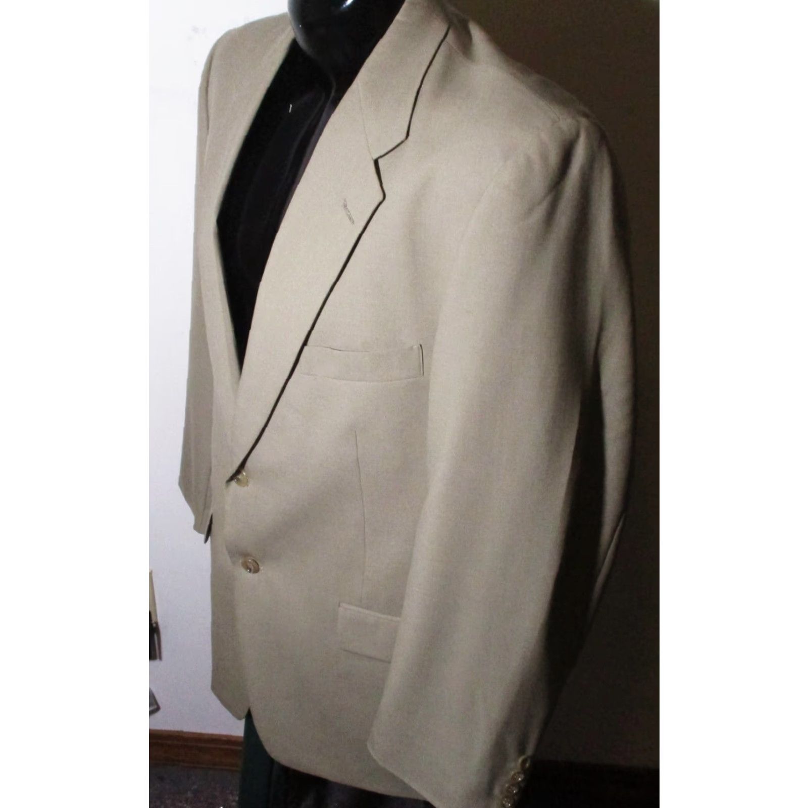 Evan Picone VINTAGE Evan Picone Tan Wool 2 Piece Suit Men's 44 Long 38X32 Brown Solid 2pc Size 44R - 5 Thumbnail