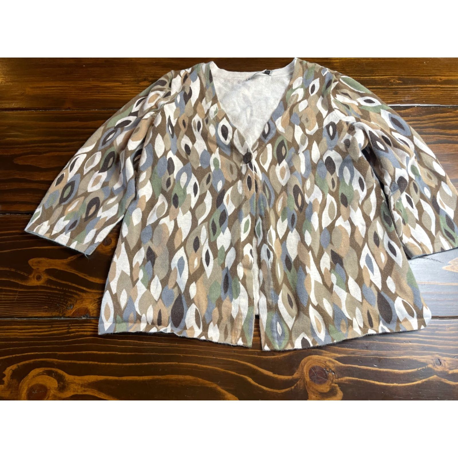 Vintage Christopher & Banks Sweater Women's Cardigan, Brown White, Size M, Knit, Long Sleeve, Regular Fit, Women, Vintage No Size M / US 6-8 / IT 42-44 - 2 Thumbnail