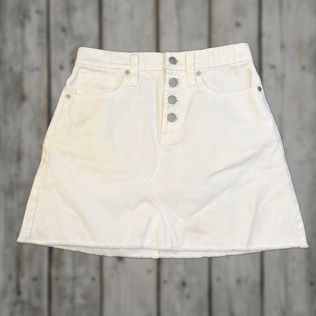 Madewell Madewell Rigid Denim Mini Skirt Womens Sz 25 Off-White Button Front A-Line Skirt Size 42" / US 20 - 1 Thumbnail