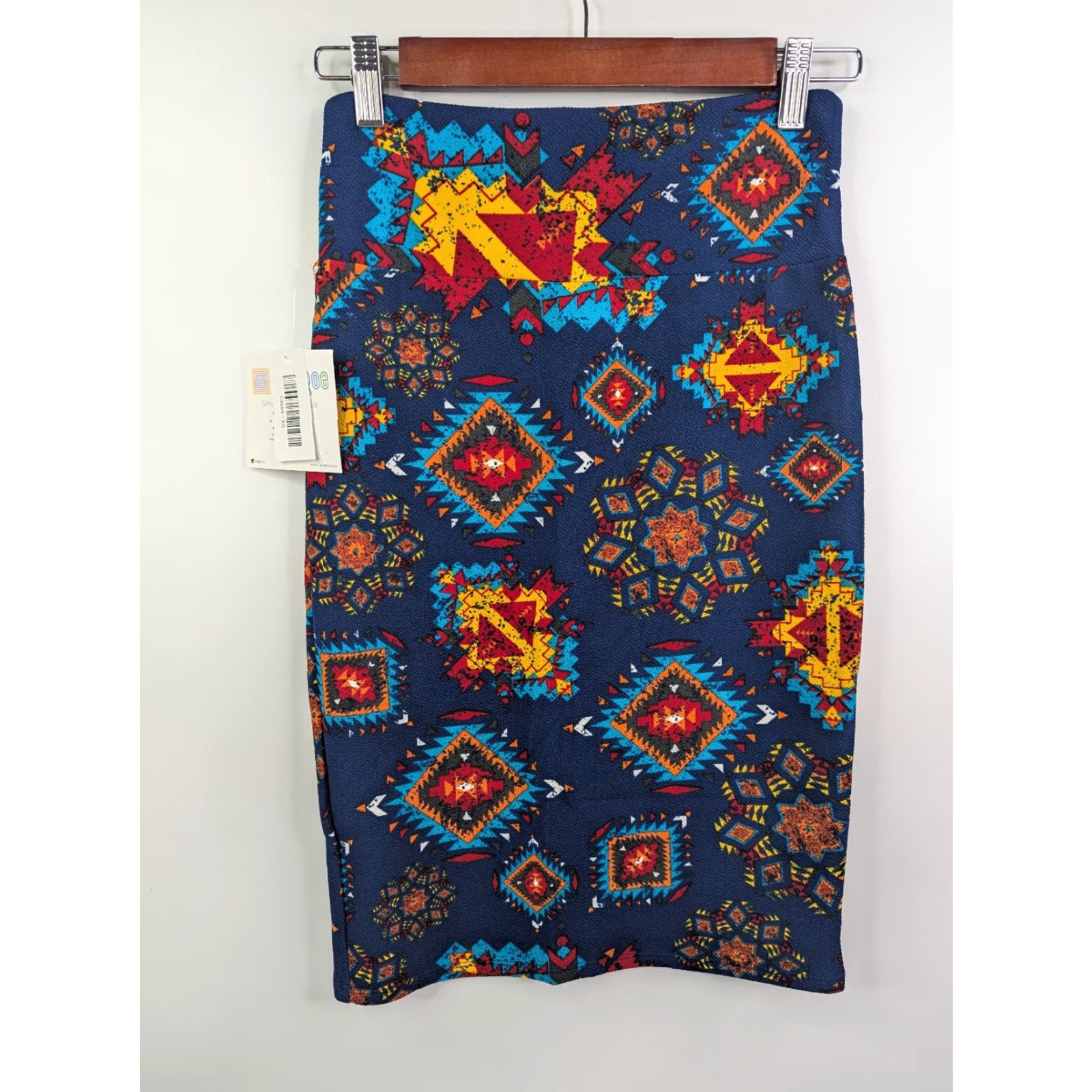 Vintage NWT LuLaRoe Cassie Midi Skirt XS Blue Aztec Geometric Print Size 26" / US 2 / IT 38 - 2 Thumbnail