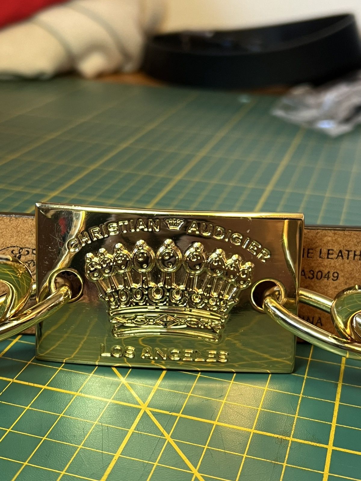 Christian Audigier Vintage Christian Audigier gold crown buckle leather belt Size ONE SIZE - 1 Thumbnail
