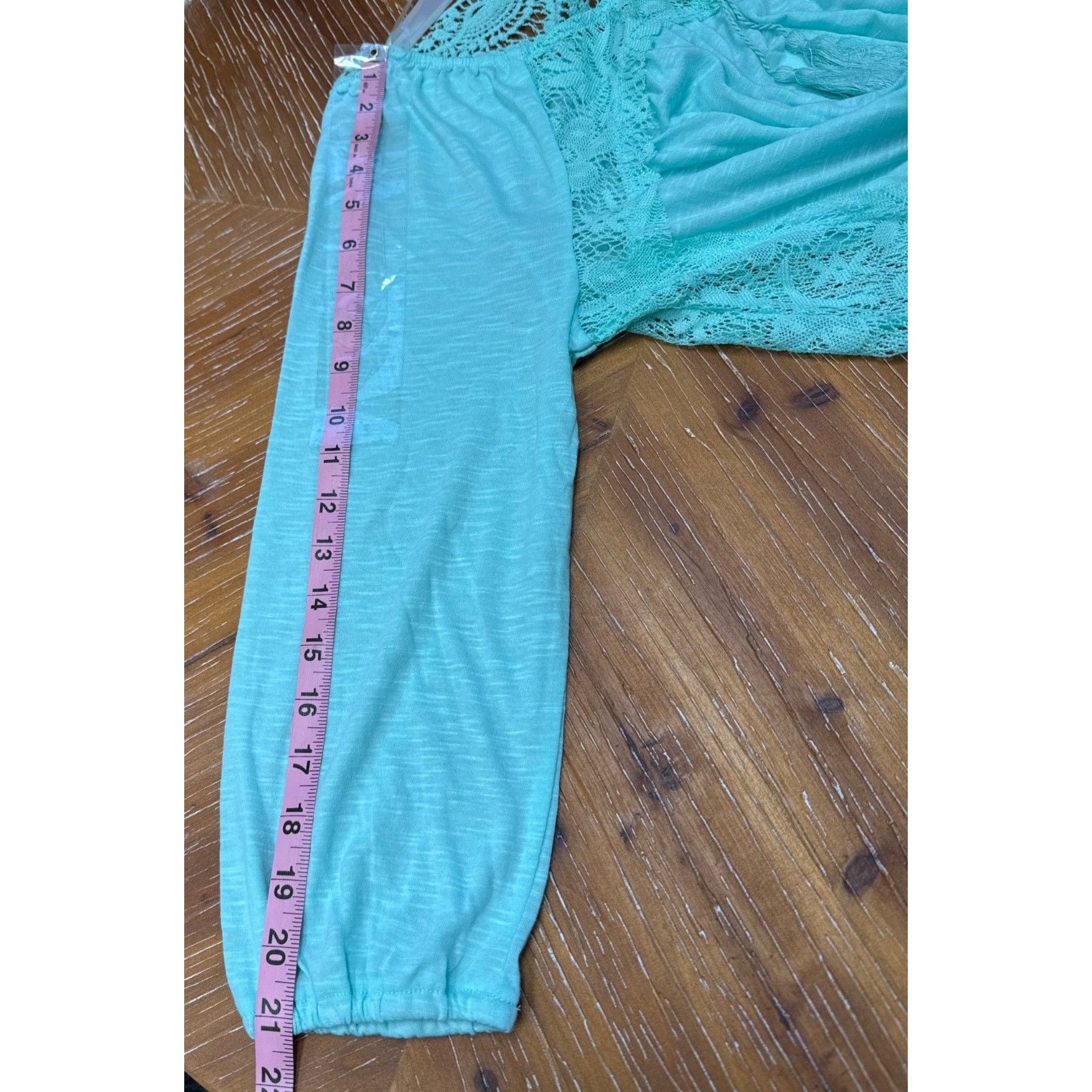 Other Womens Mint Green Crochet Lace Boho Top With Tassel Tie LG 1 Size L / US 10 / IT 46 - 6 Thumbnail