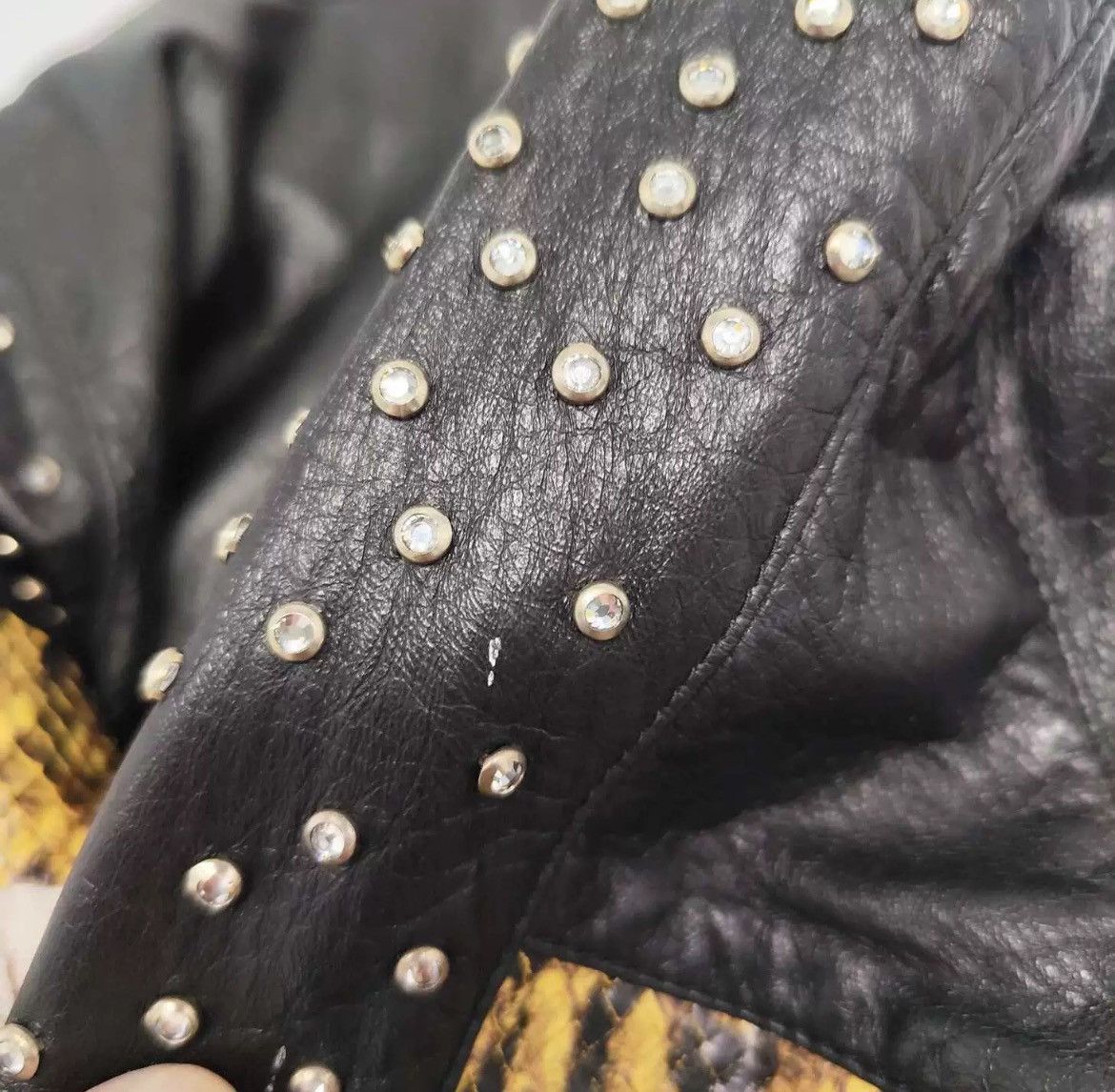 Saint Laurent Paris Saint Laurent Rhinestone patchwork leather jacket Size US S / EU 44-46 / 1 - 9 Thumbnail