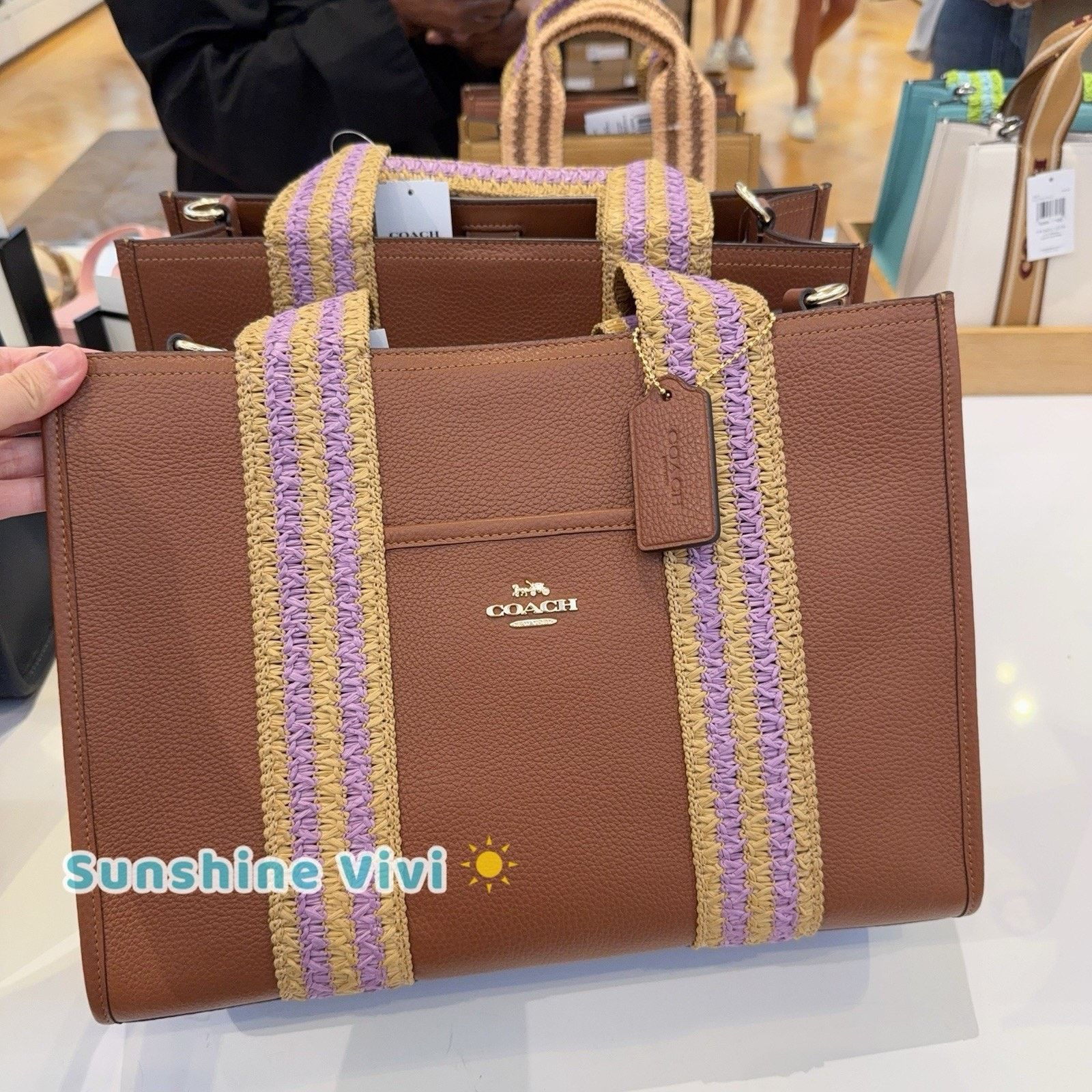 NWT Coach Smith Tote Bag Cbg90 Straw Leather Redwood, Women's
